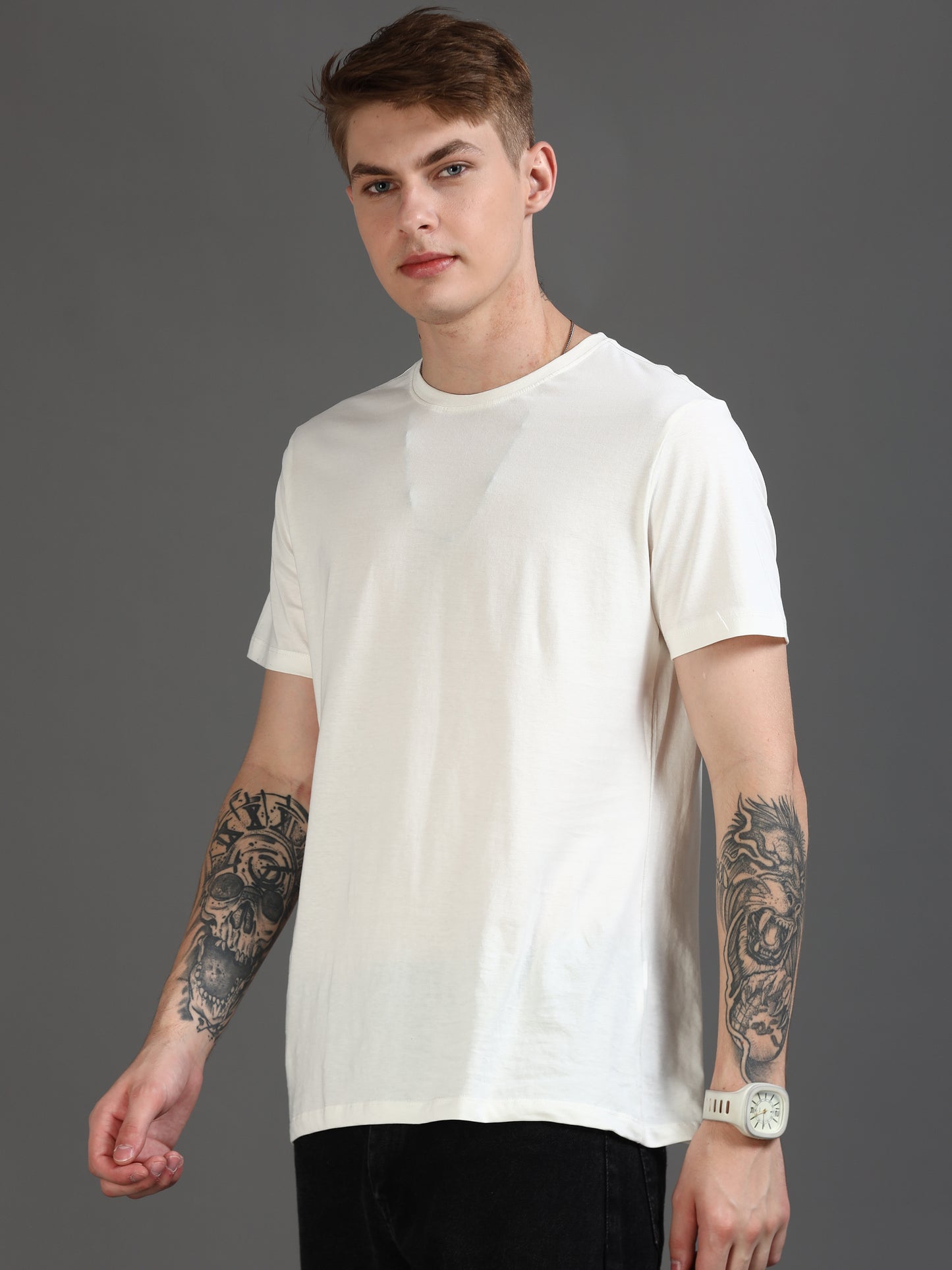 Crew Neck White t Shirt for Men 