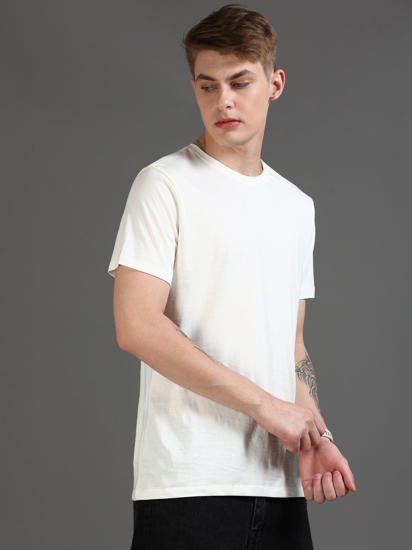 Crew Neck White t Shirt for Men 