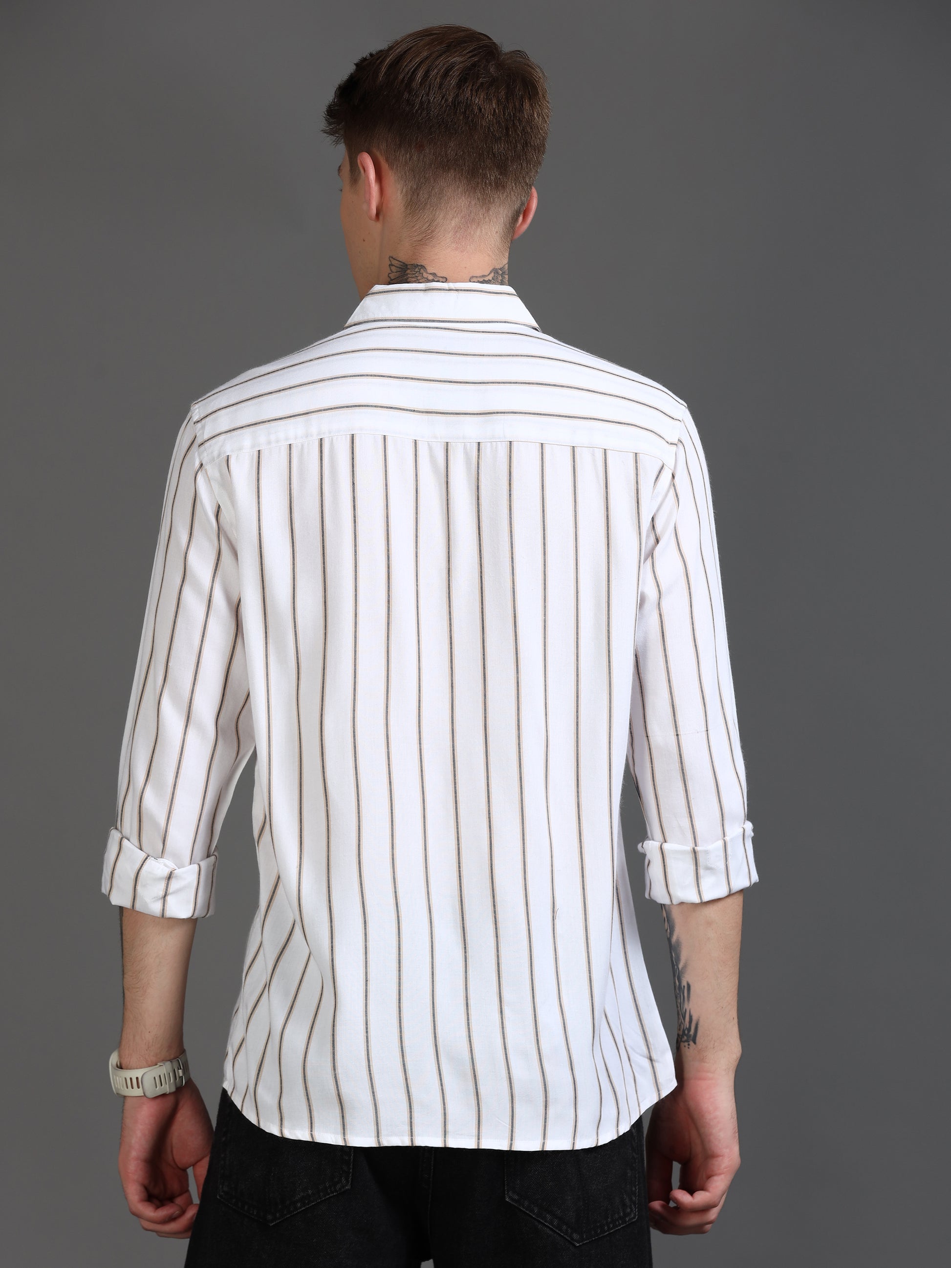 White & Beige Stripe Shirt for Men