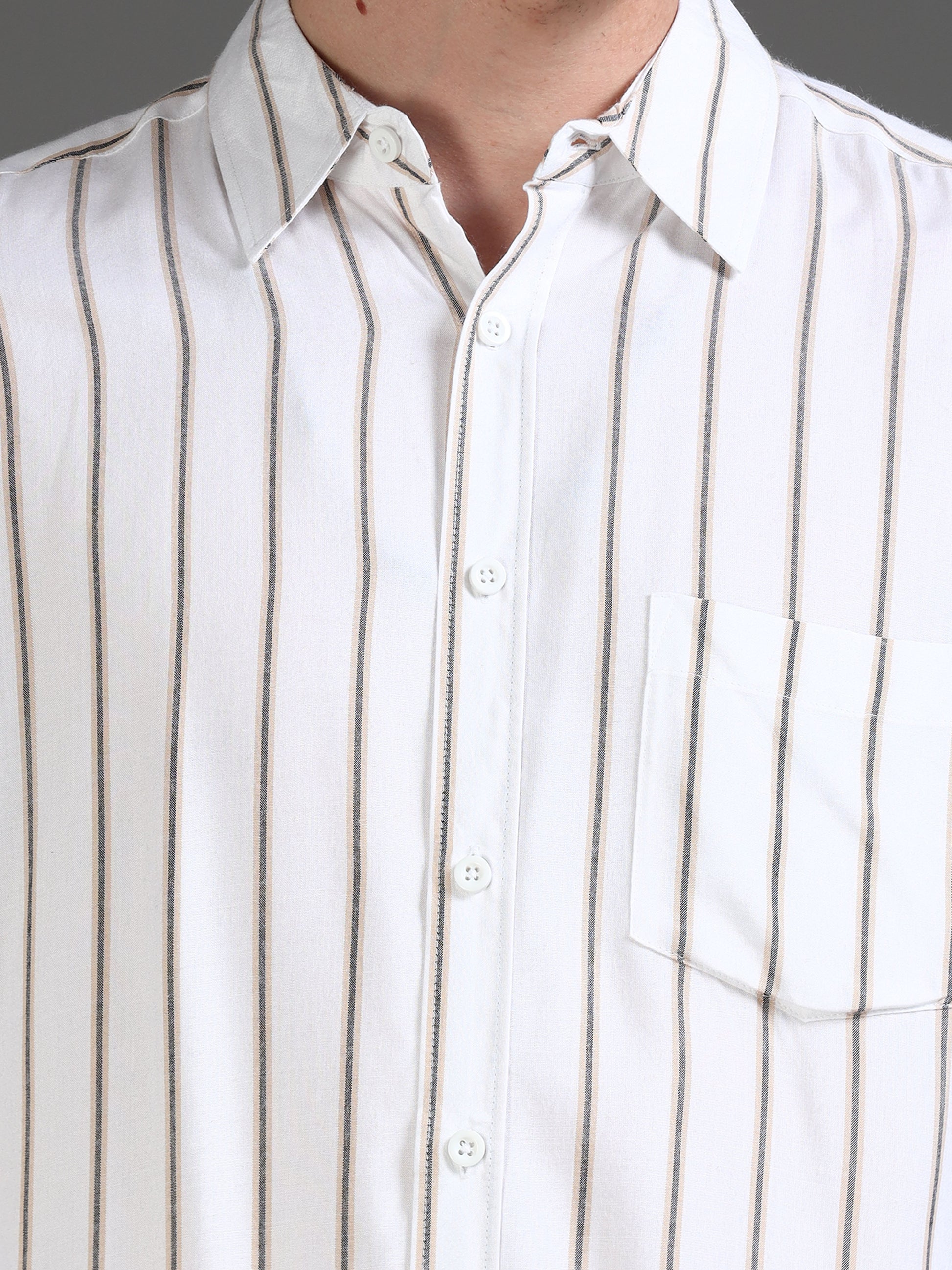 White & Beige Stripe Shirt for Men