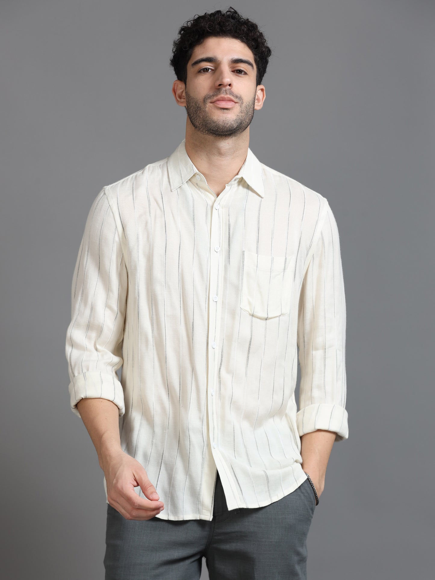  Lime Yellow Stripe Shirt For Men