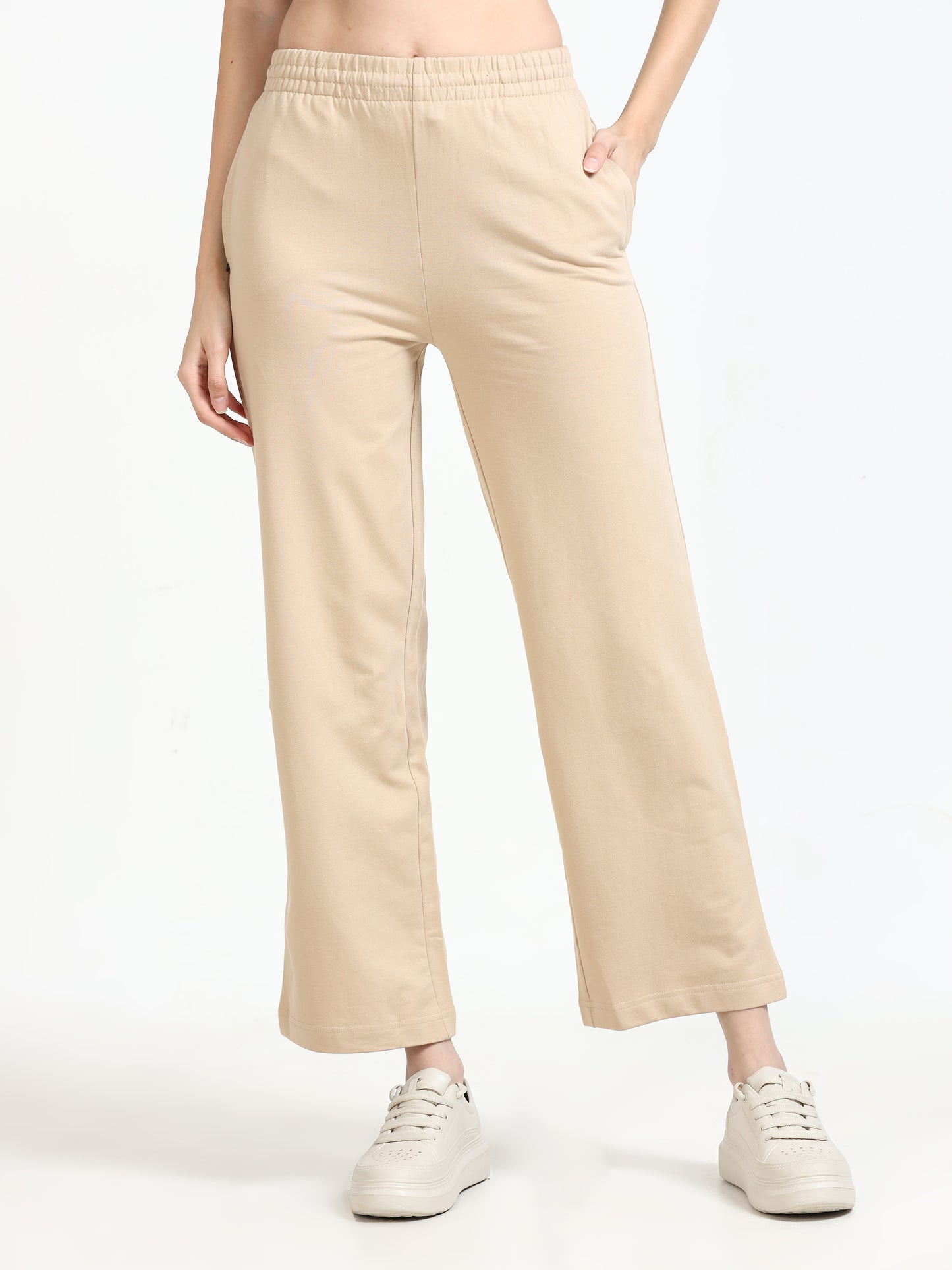 Women High Waist Flared Trousers Beige