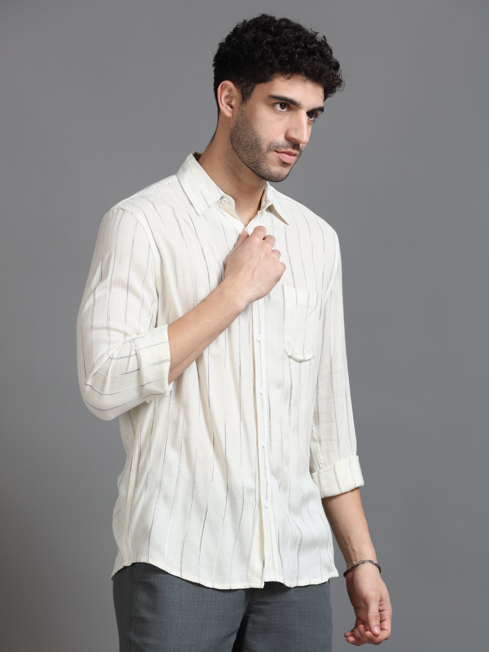  Lime Yellow Stripe Shirt For Men