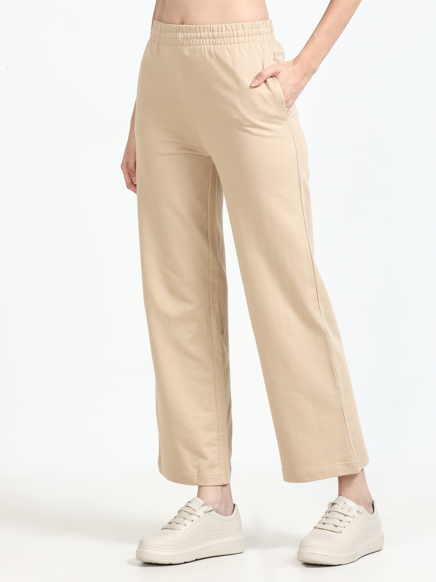 Women High Waist Flared Trousers Beige