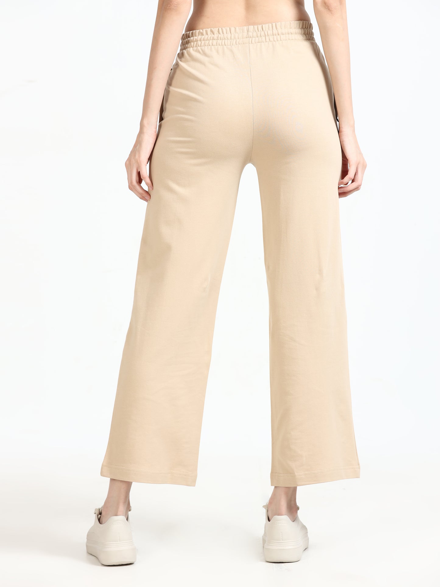 Women High Waist Flared Trousers Beige