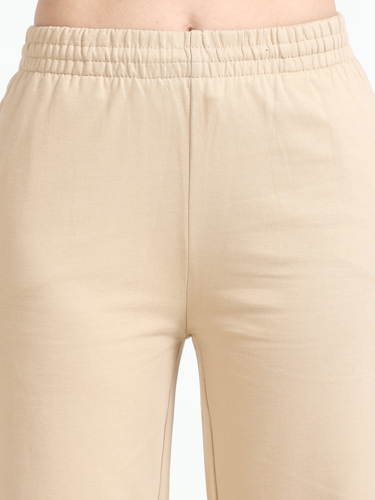 Women High Waist Flared Trousers Beige