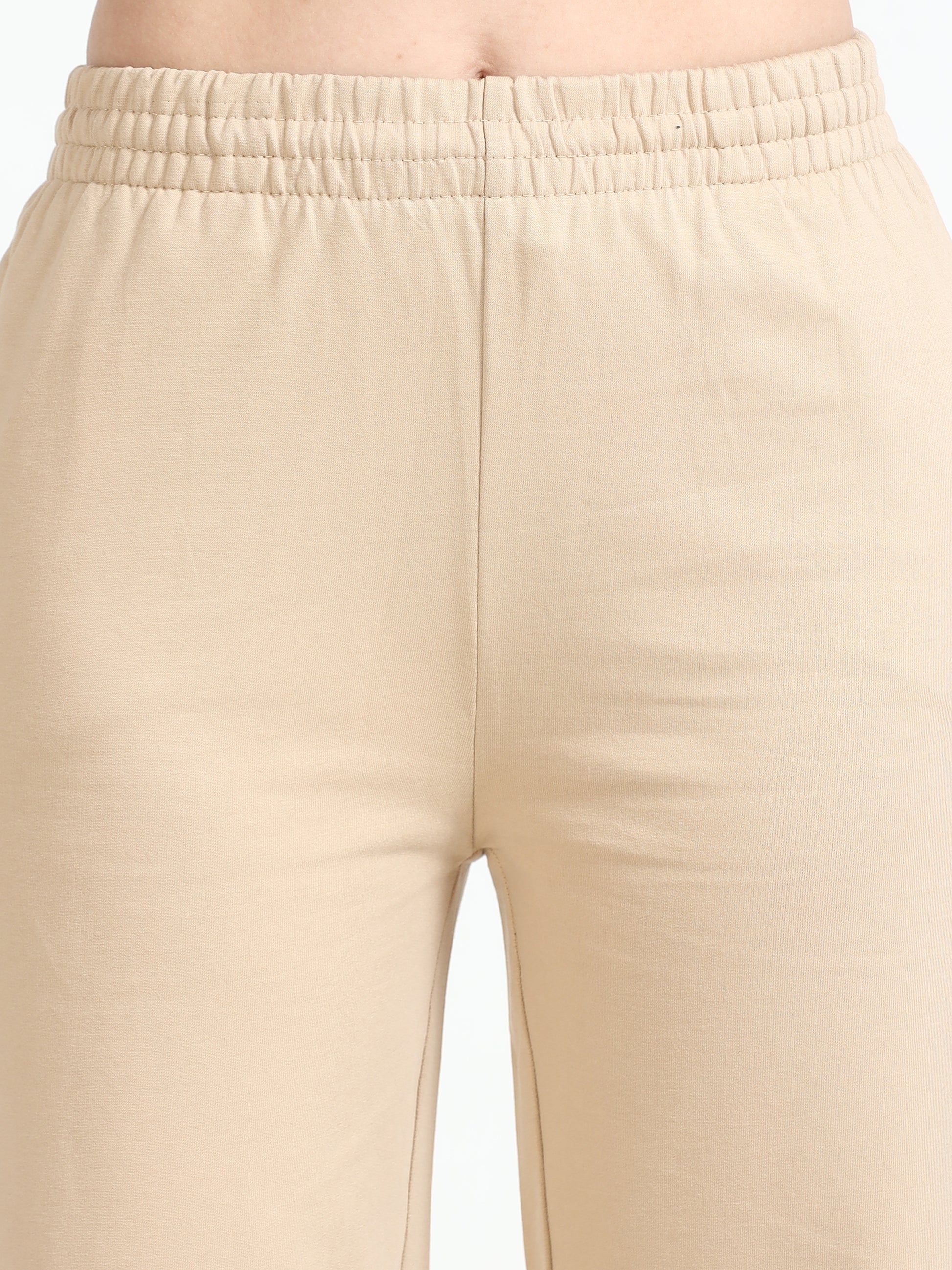 Women High Waist Flared Trousers Beige