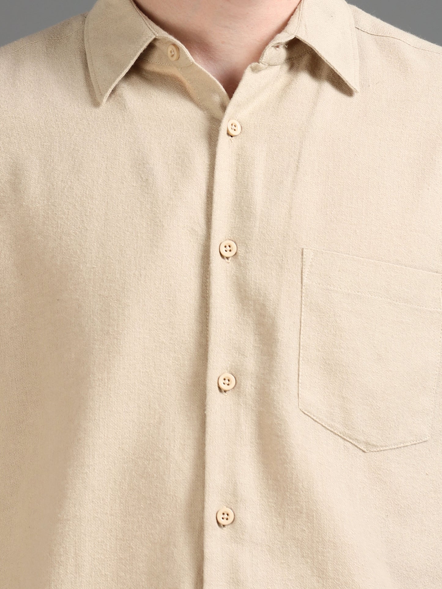 Classic Solid Men's Beige Shirt 