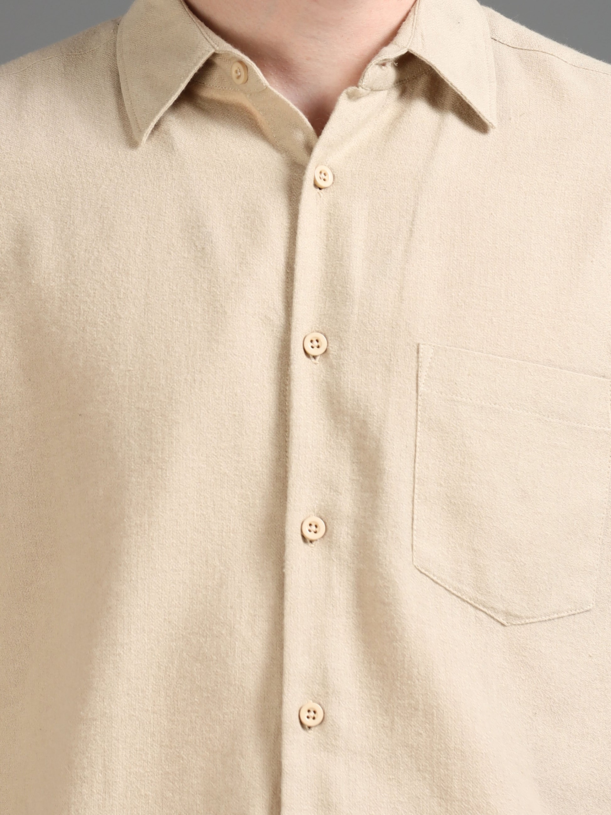 Classic Solid Men's Beige Shirt 