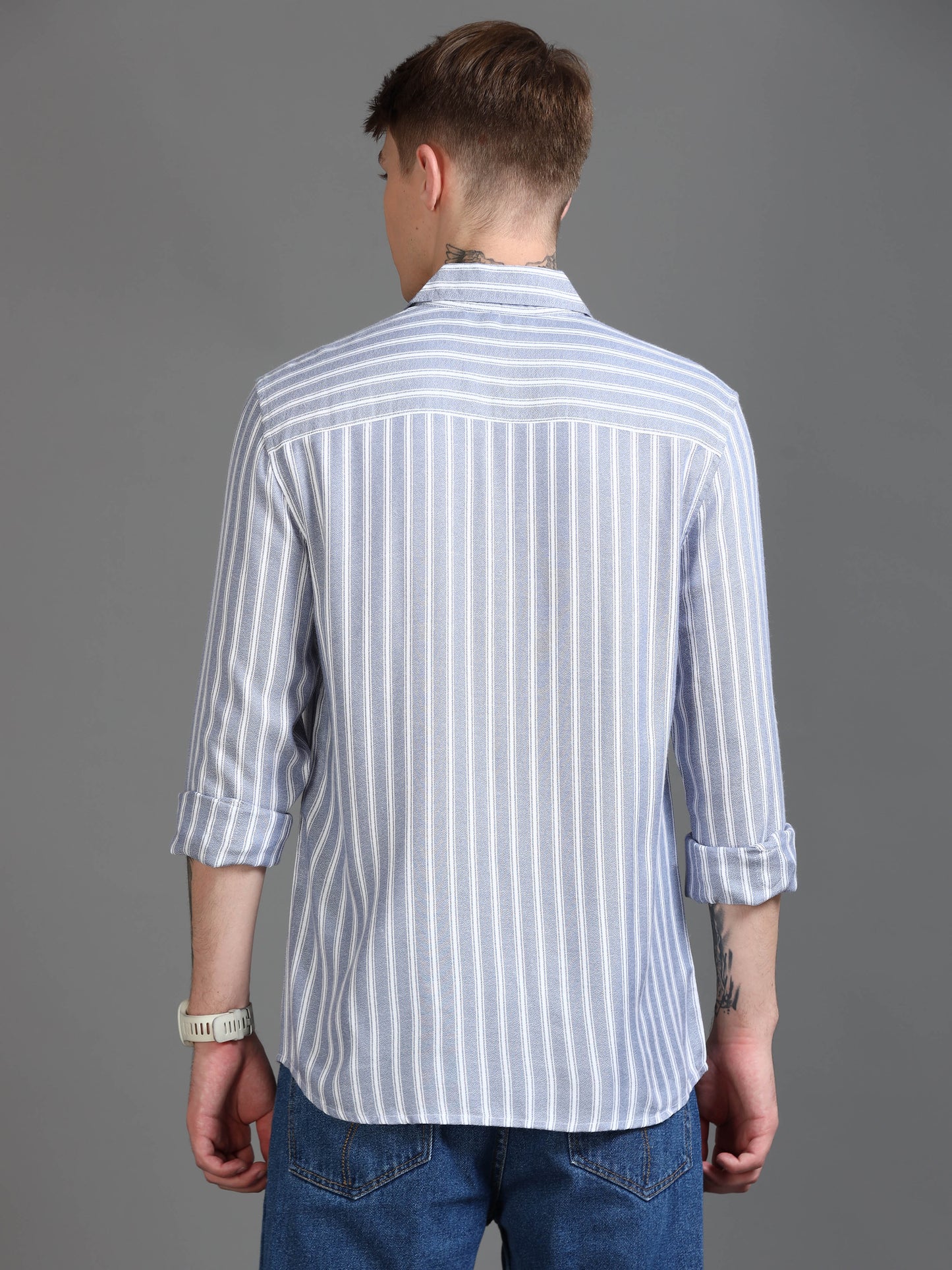  Light Blue and White Striped Shirt for Men