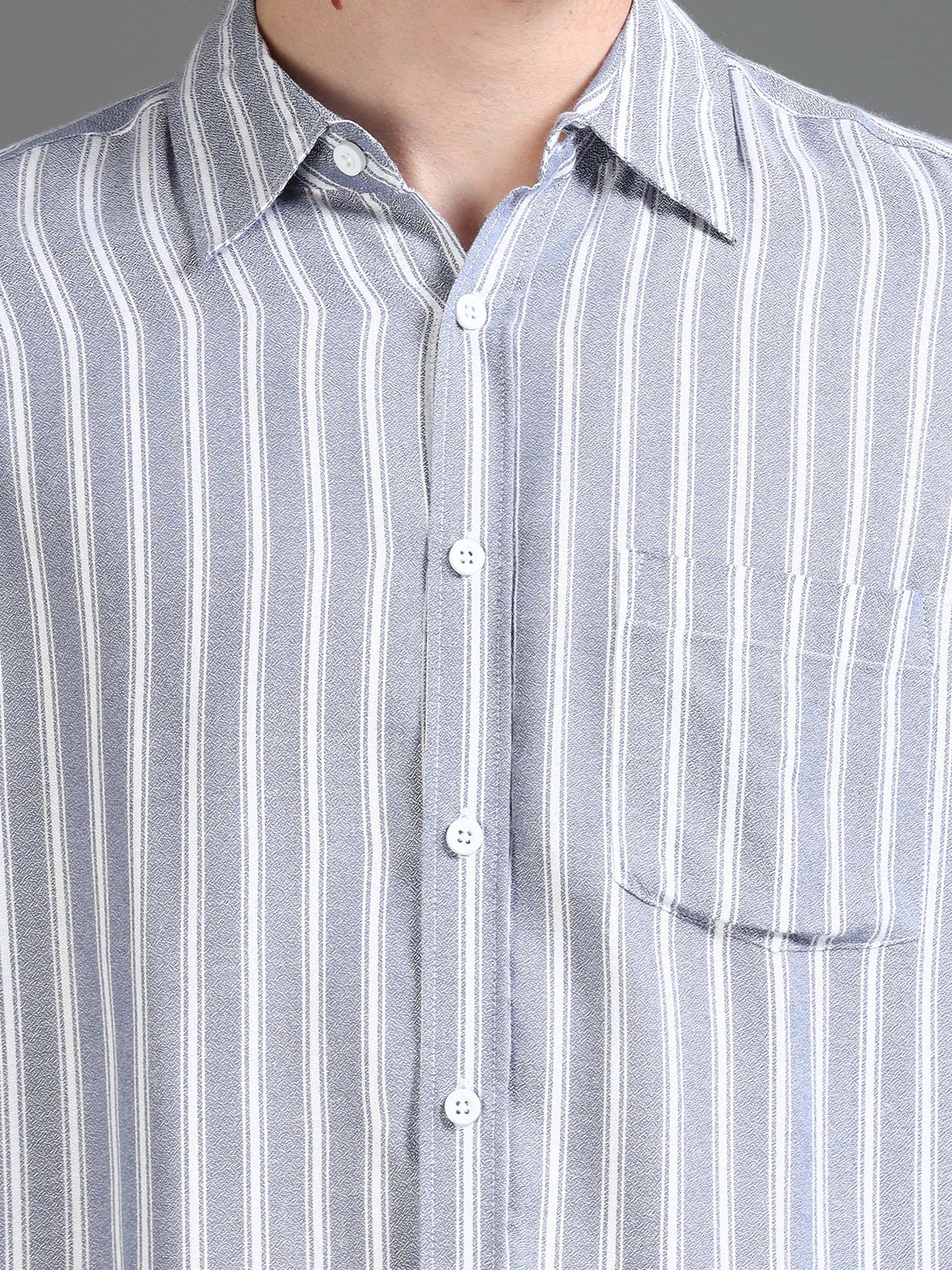  Light Blue and White Striped Shirt for Men