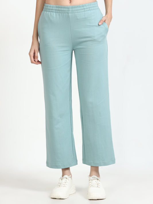 Women High Waist Flared Sky Blue Pant 