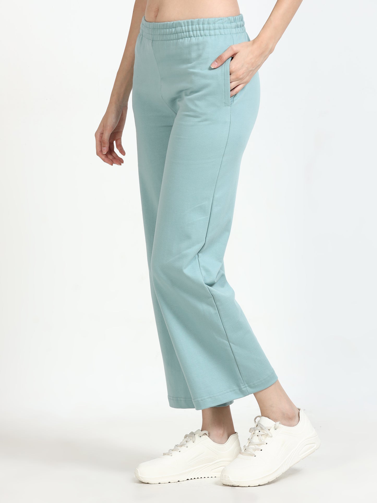 Women High Waist Flared Sky Blue Pant 