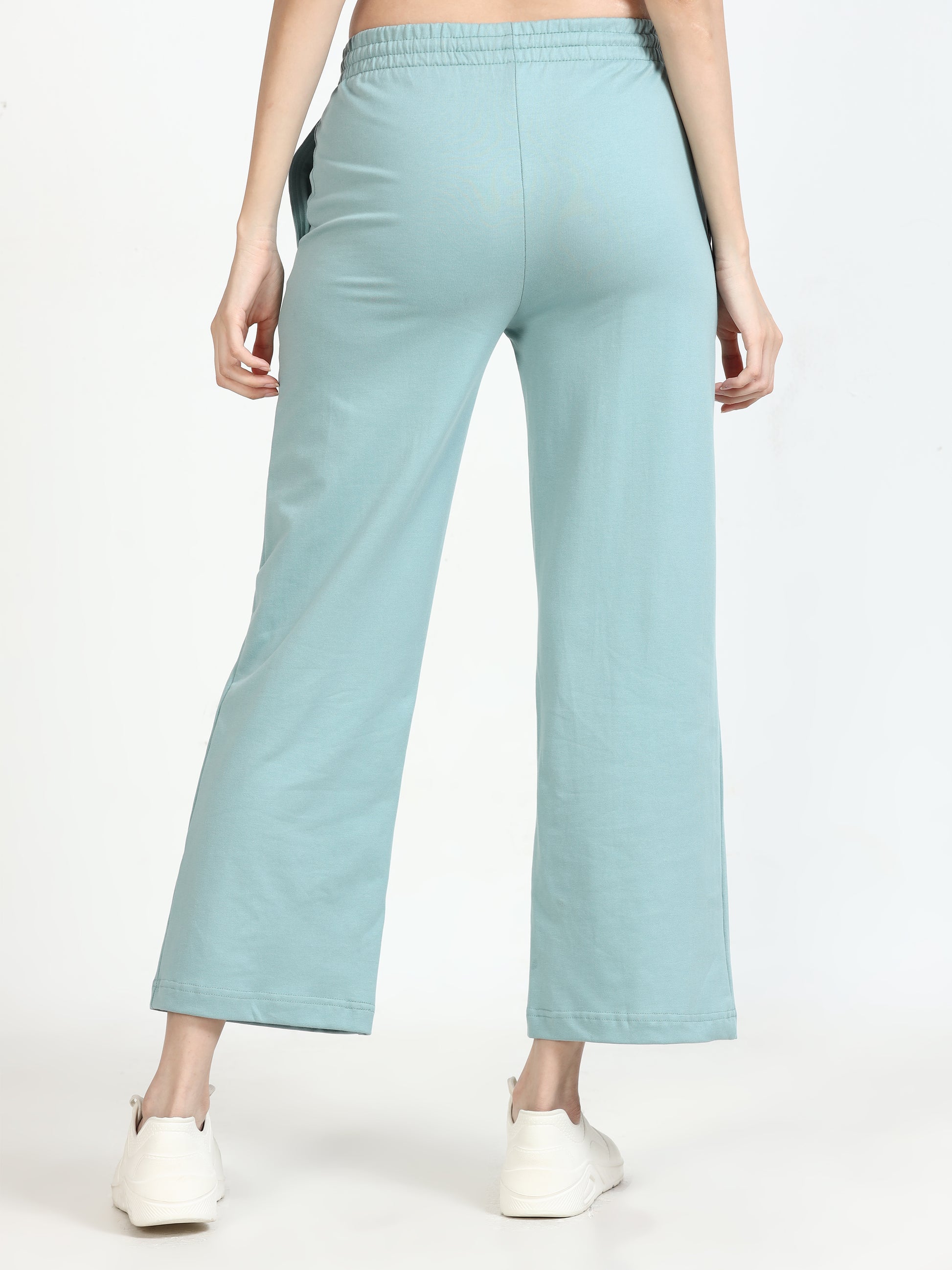 Women High Waist Flared Sky Blue Pant 