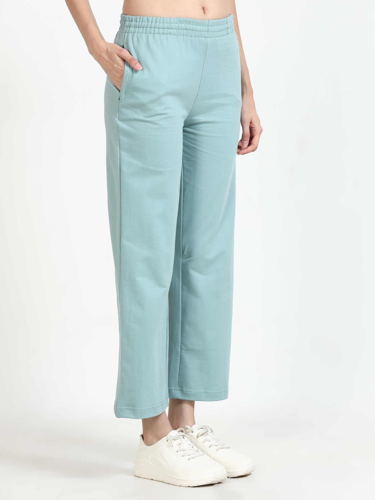 Women High Waist Flared Sky Blue Pant 