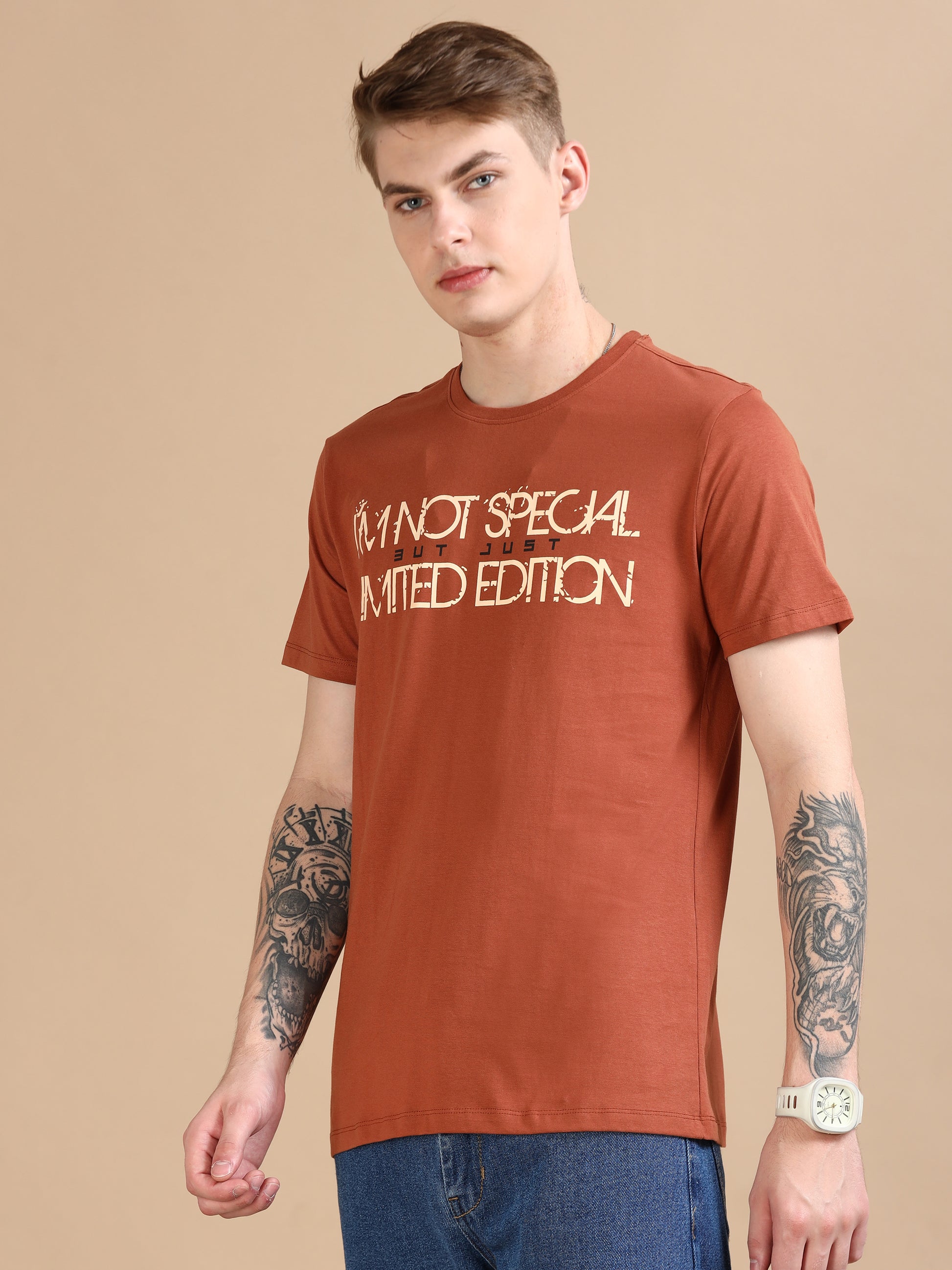  Orange colour printed t shirt for Men