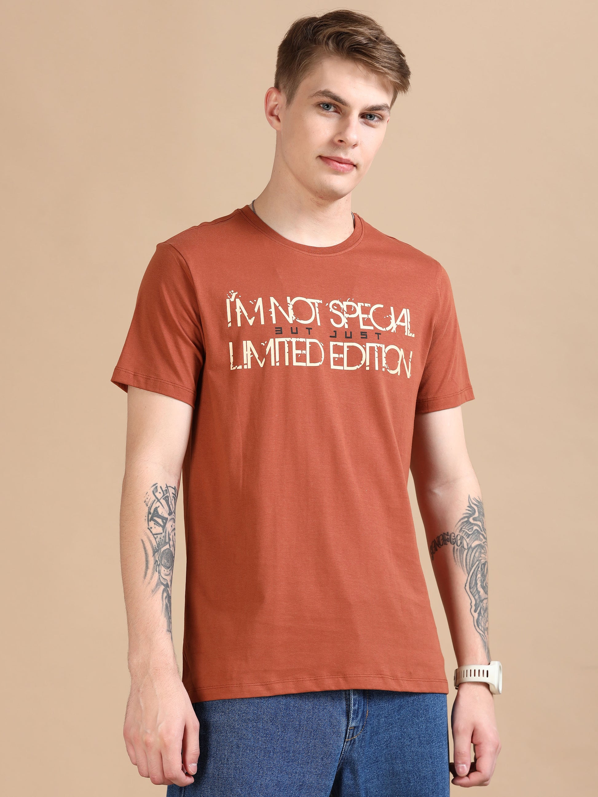  Orange colour printed t shirt for Men