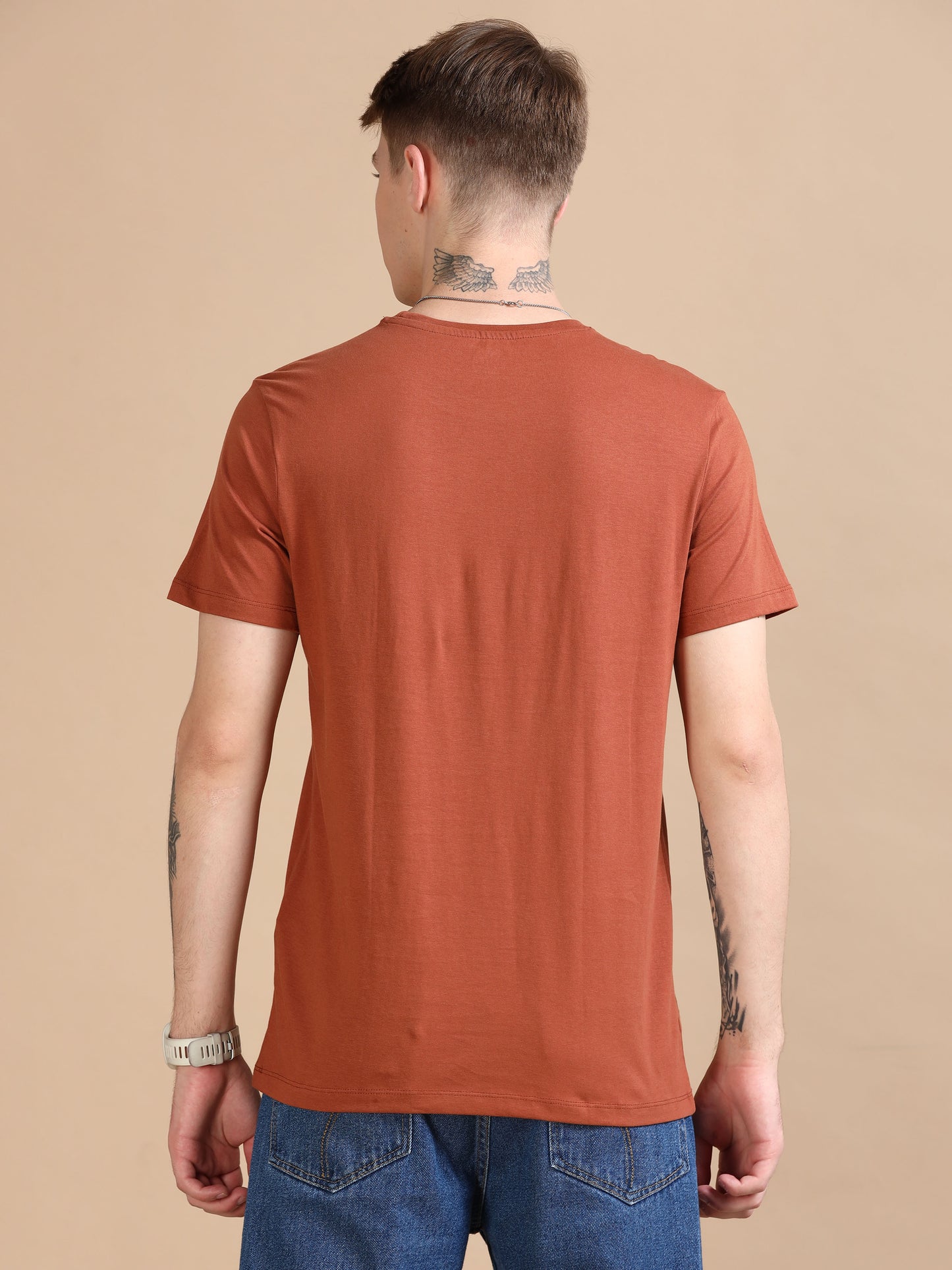  Orange colour printed t shirt for Men