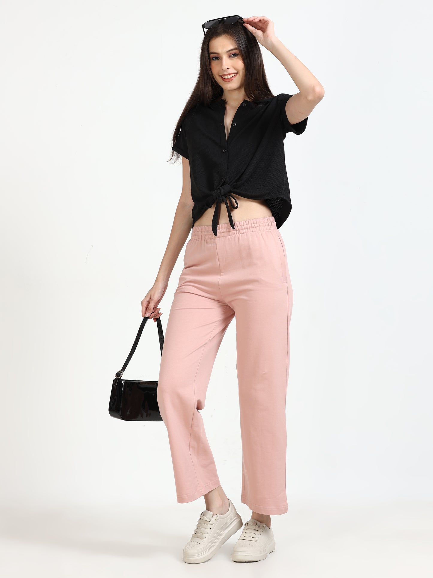 Women High Waist Pink Bell Bottoms 