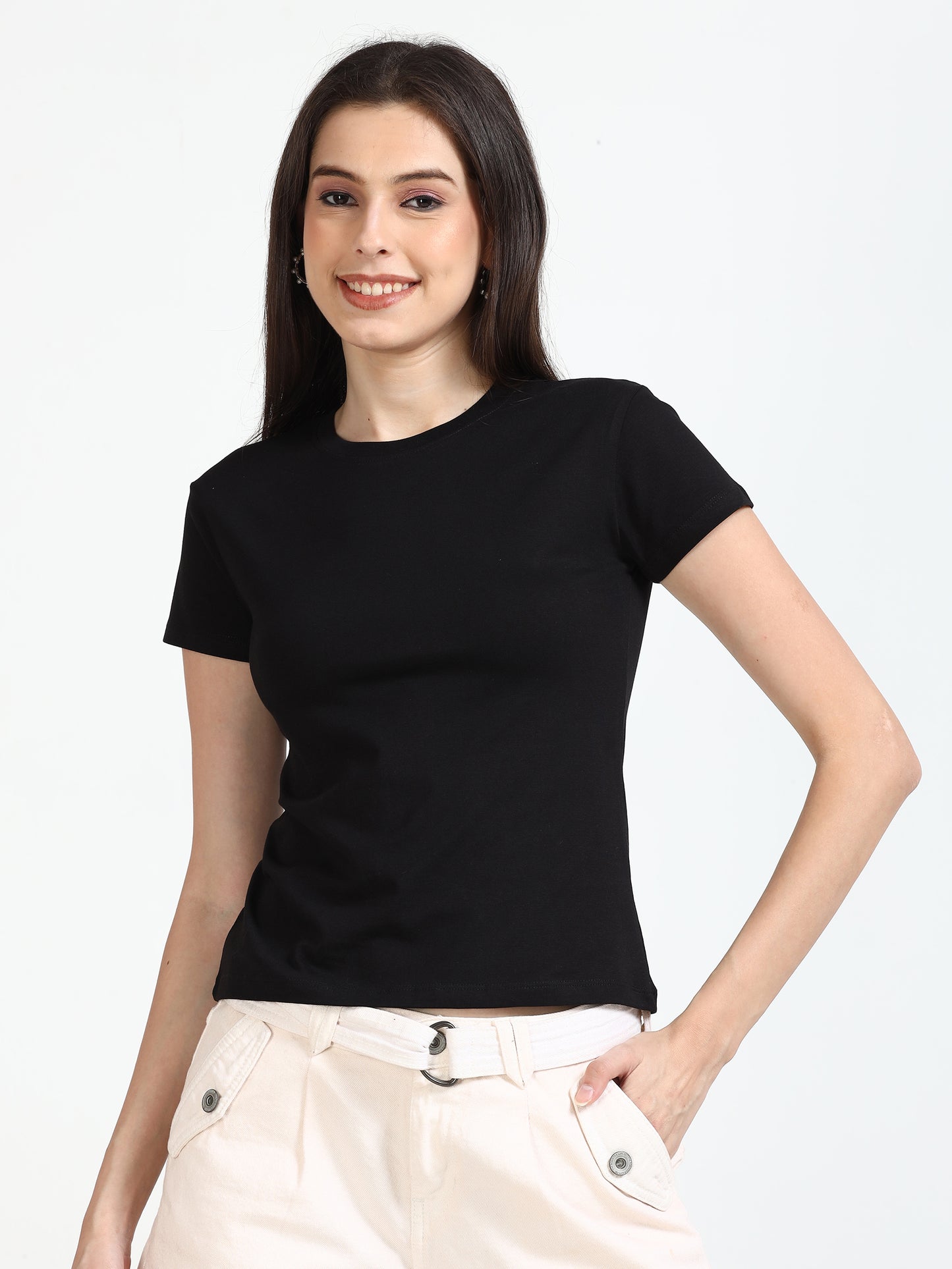 Crew Neck Women Black t Shirt