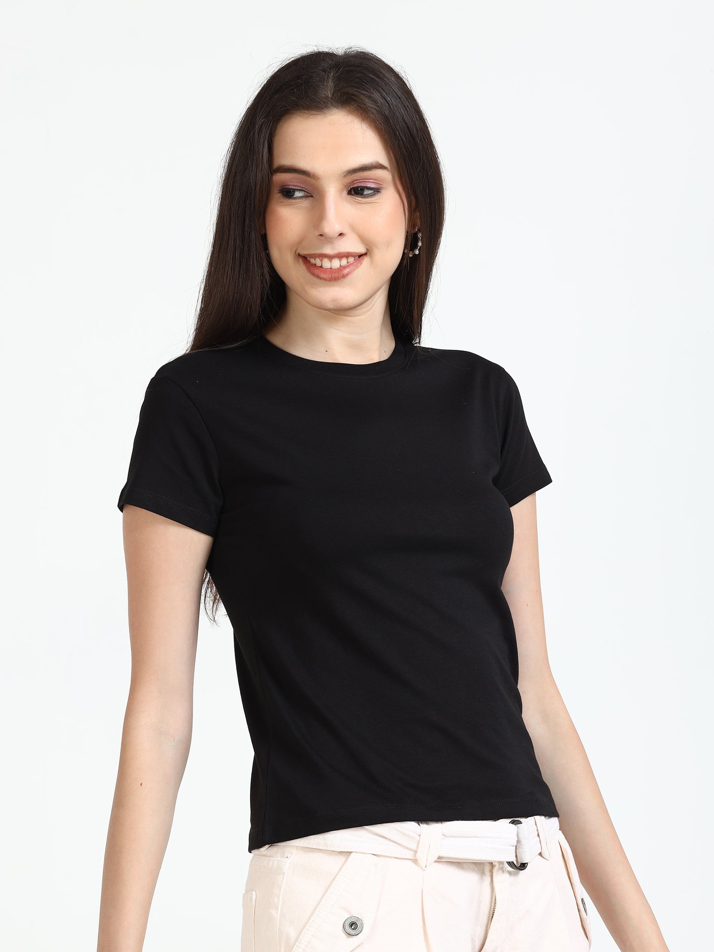 Crew Neck Women Black t Shirt