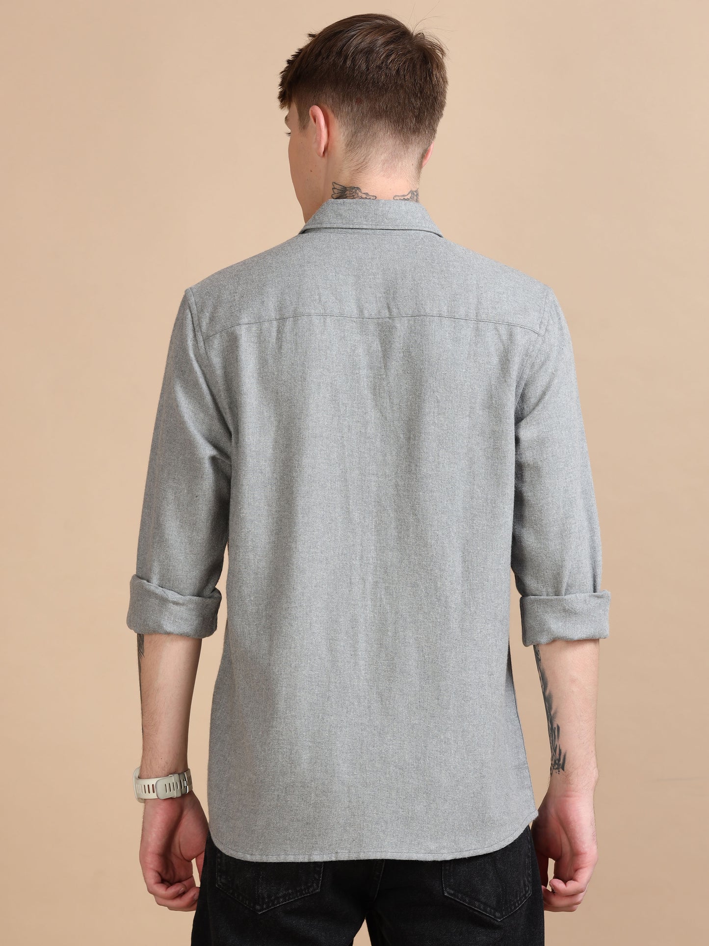 Classic Solid Men Grey Shirt