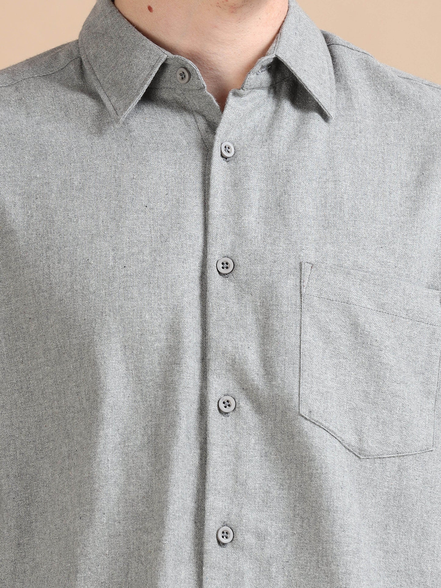 Classic Solid Men Grey Shirt