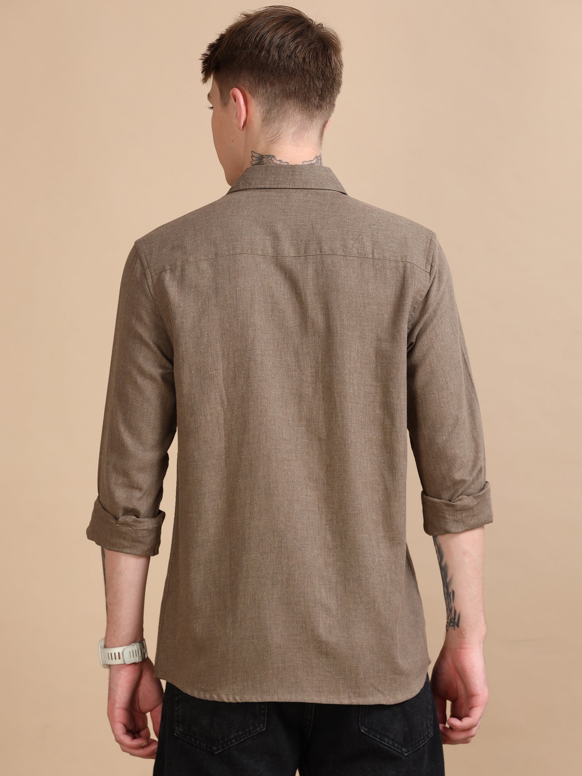 Classic Grey Brown Solid Shirt For Men 