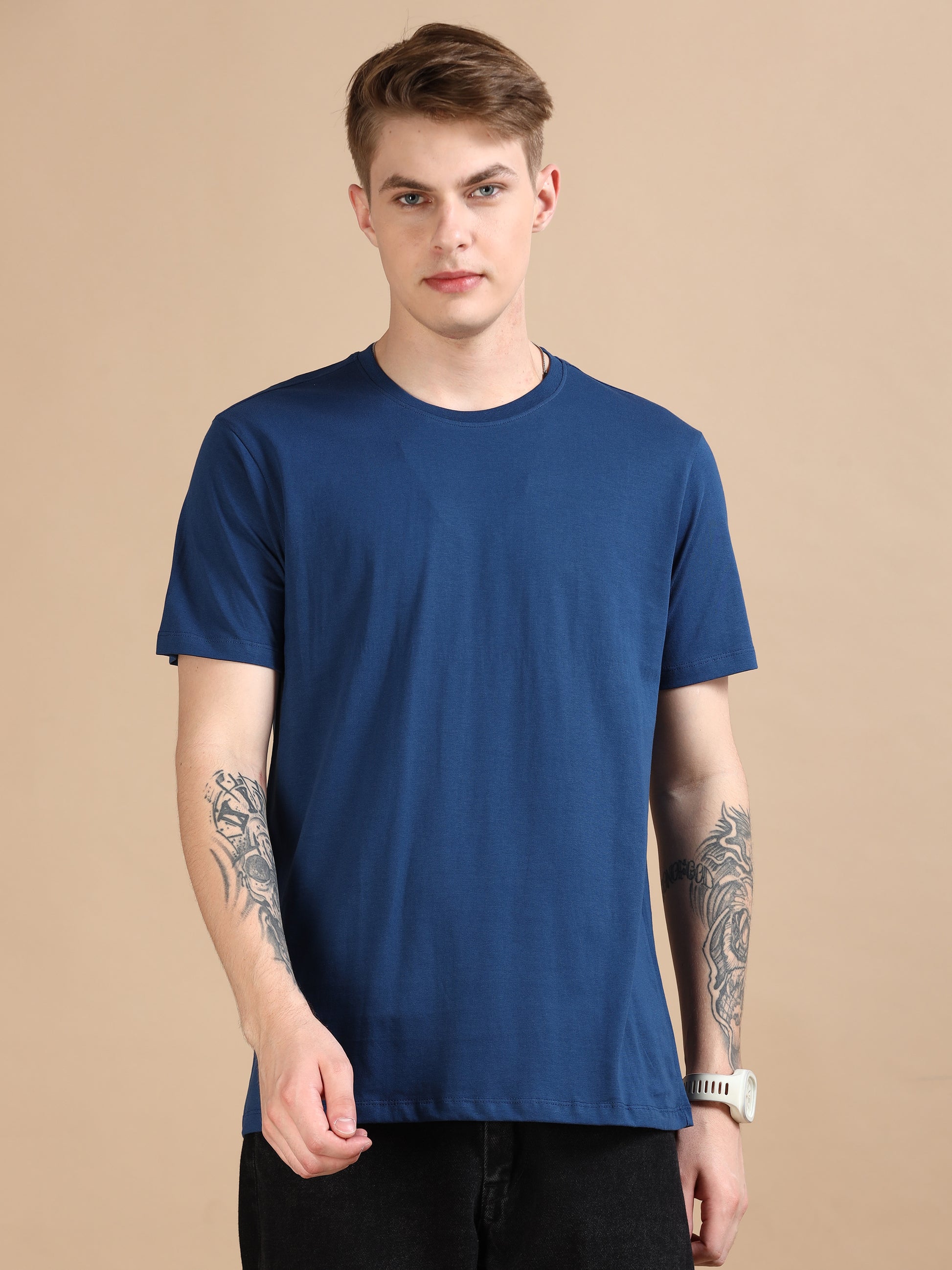 Crew Neck Navy T-Shirt For Men