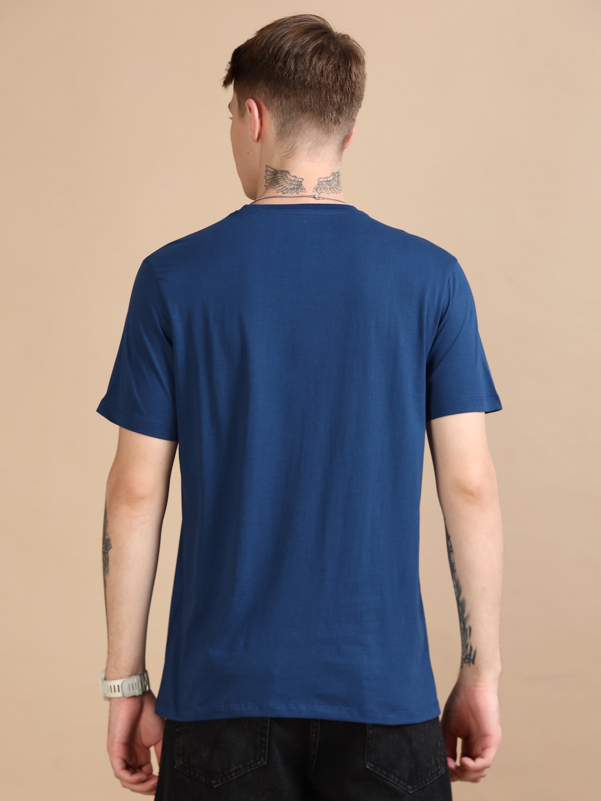 Crew Neck Navy T-Shirt For Men