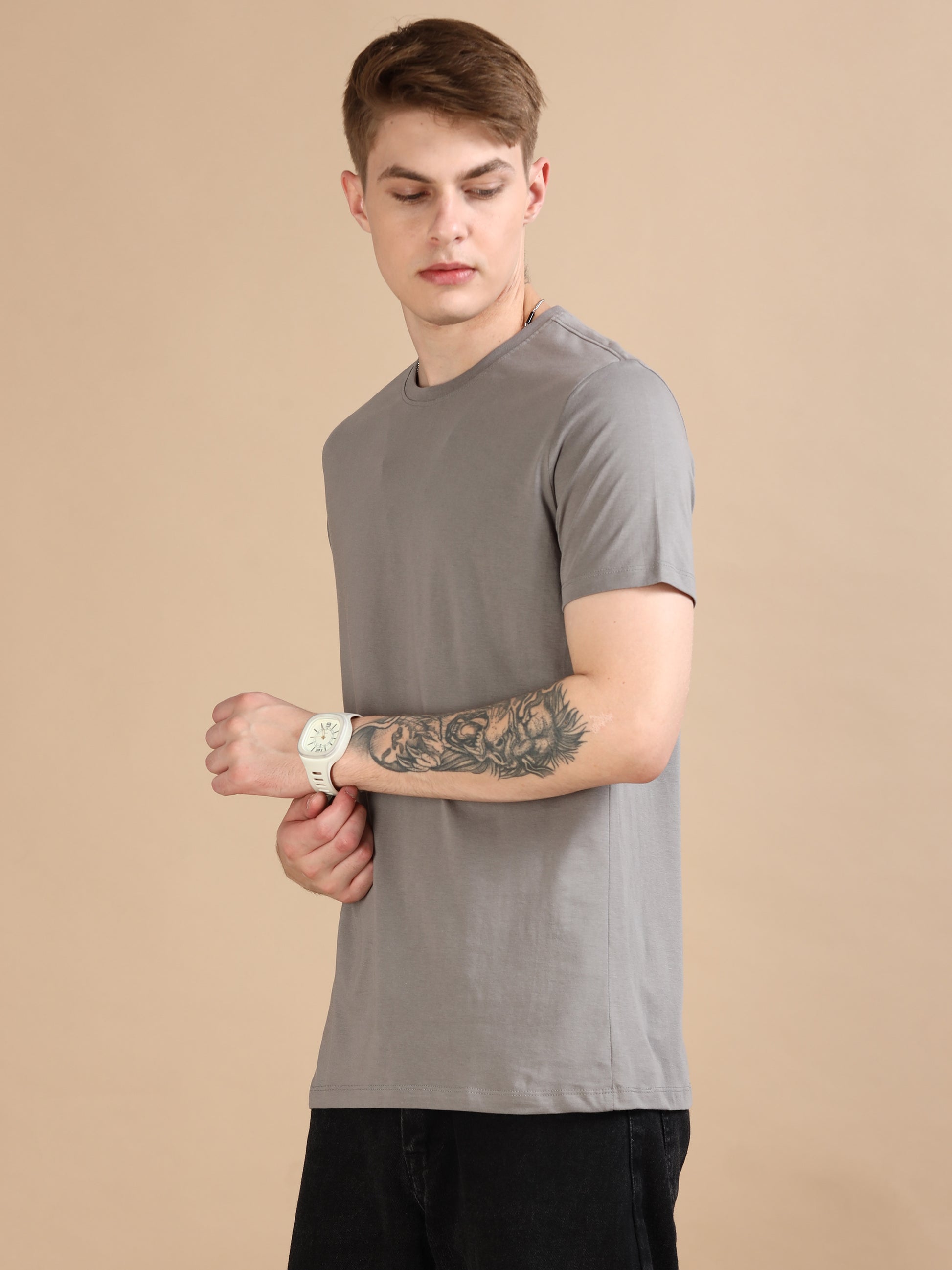 Crew Neck Grey T-Shirt Men 