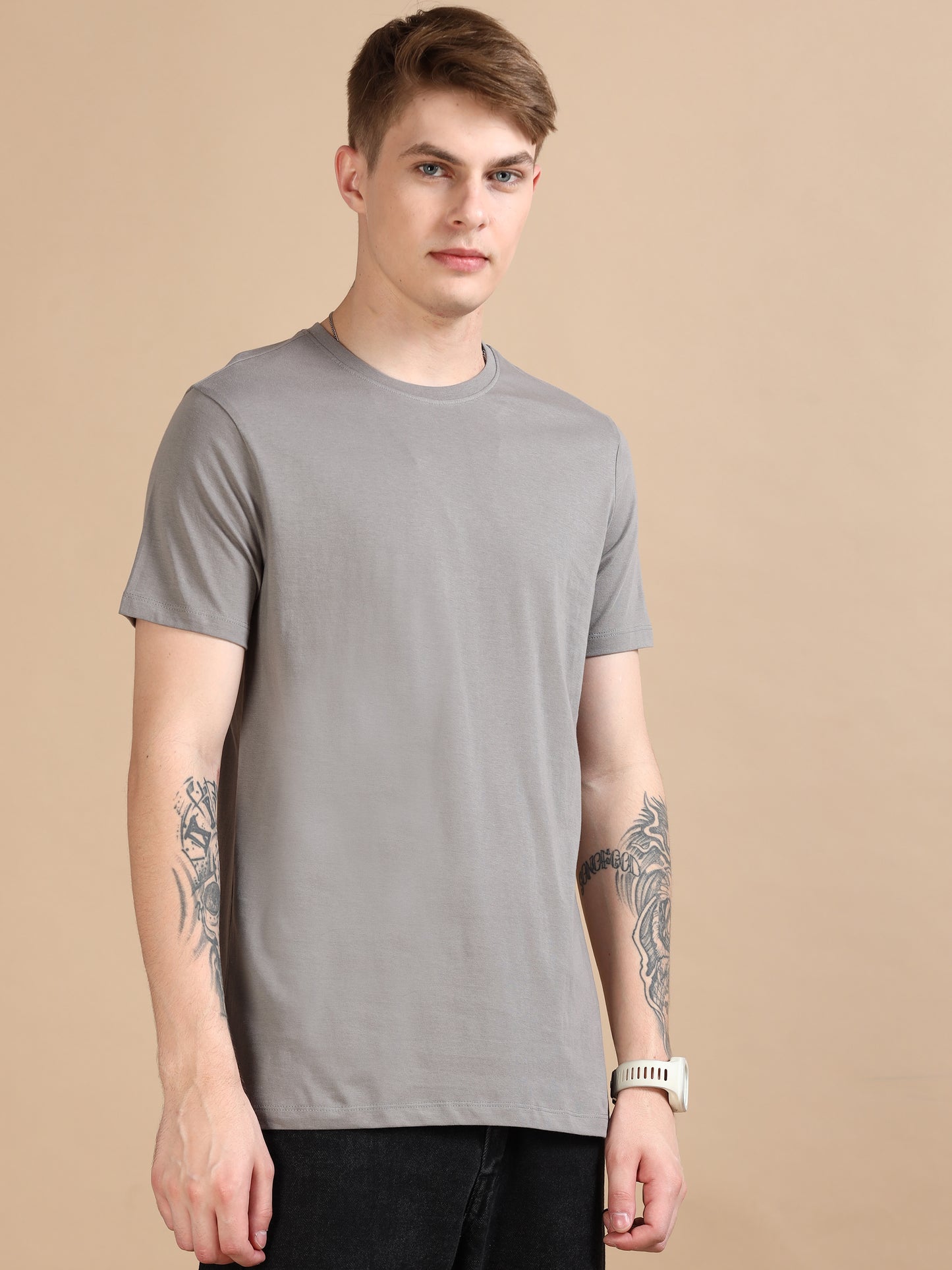 Crew Neck Grey T-Shirt Men 