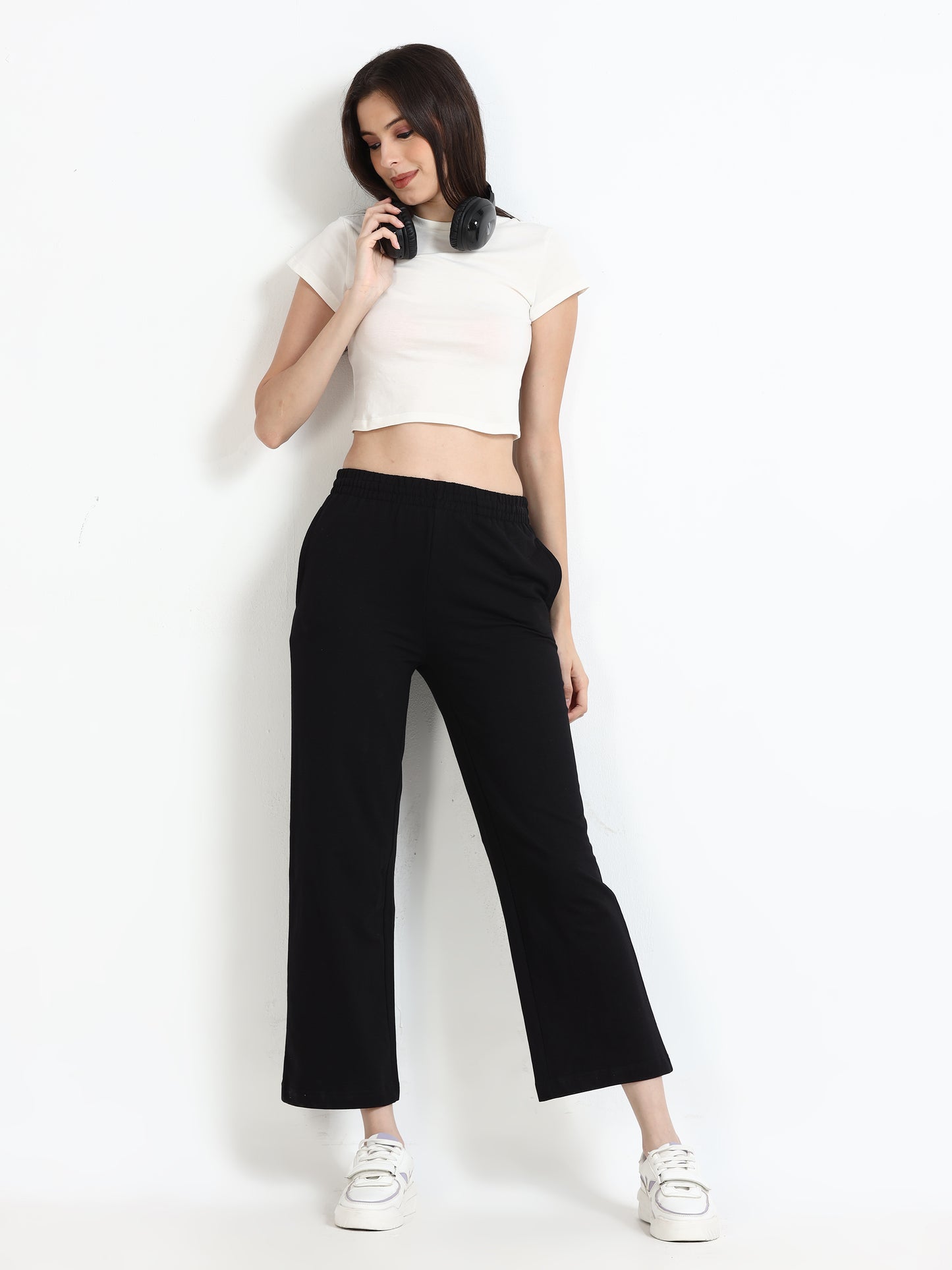 Women High Waist Black Flared Pant