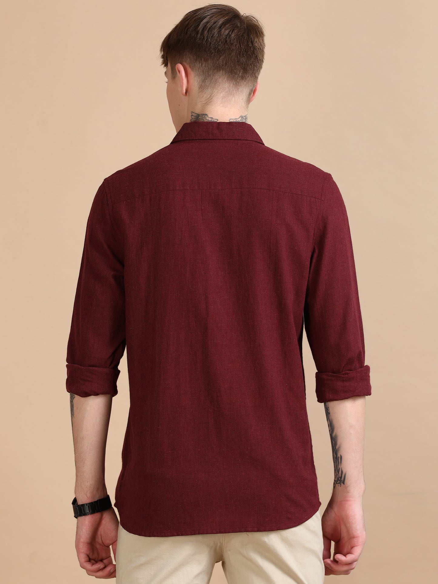  Classic Grey Maroon Solid Colour Shirt For Men