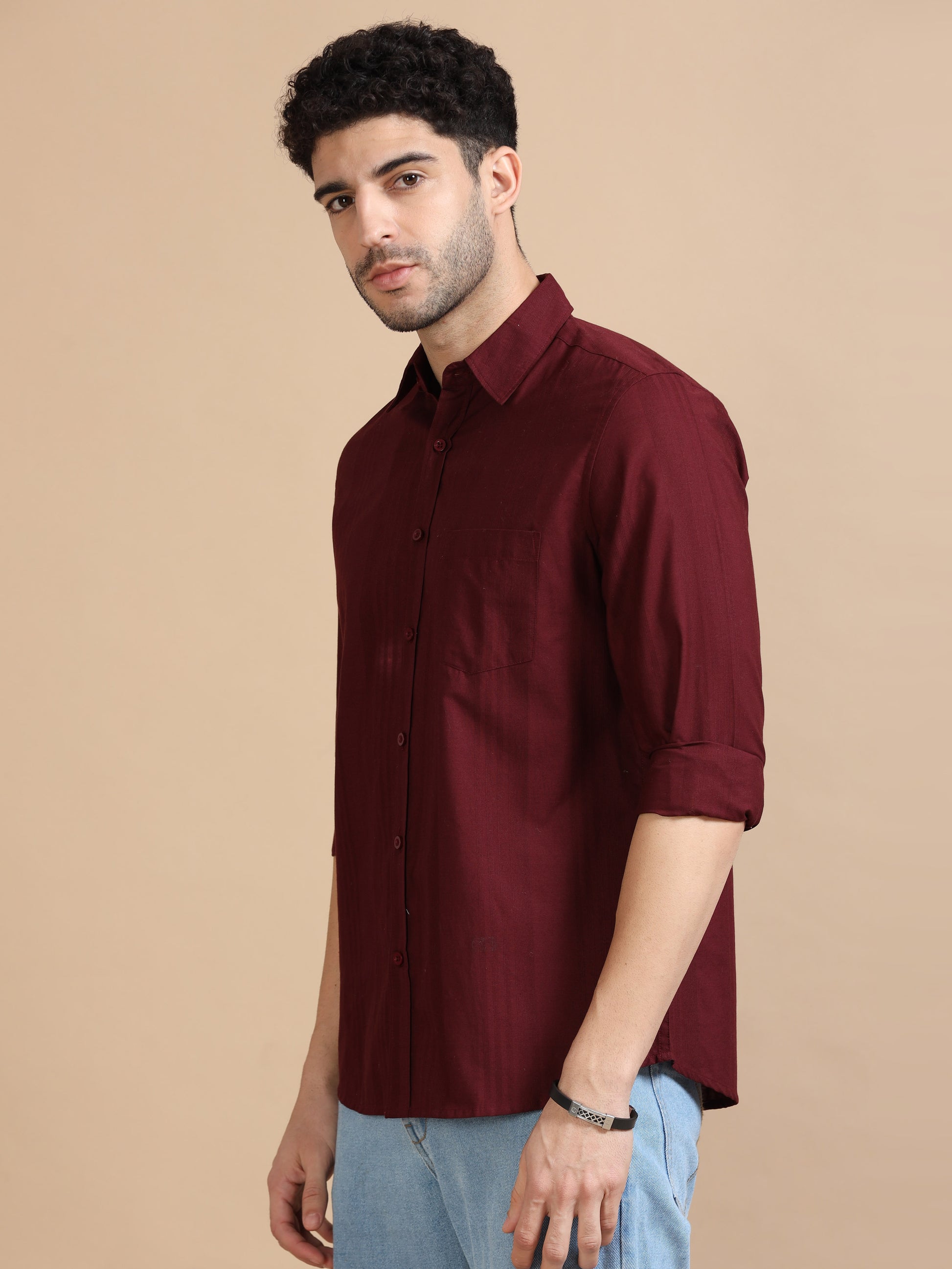 Classic Solid Mens Maroon Shirt 