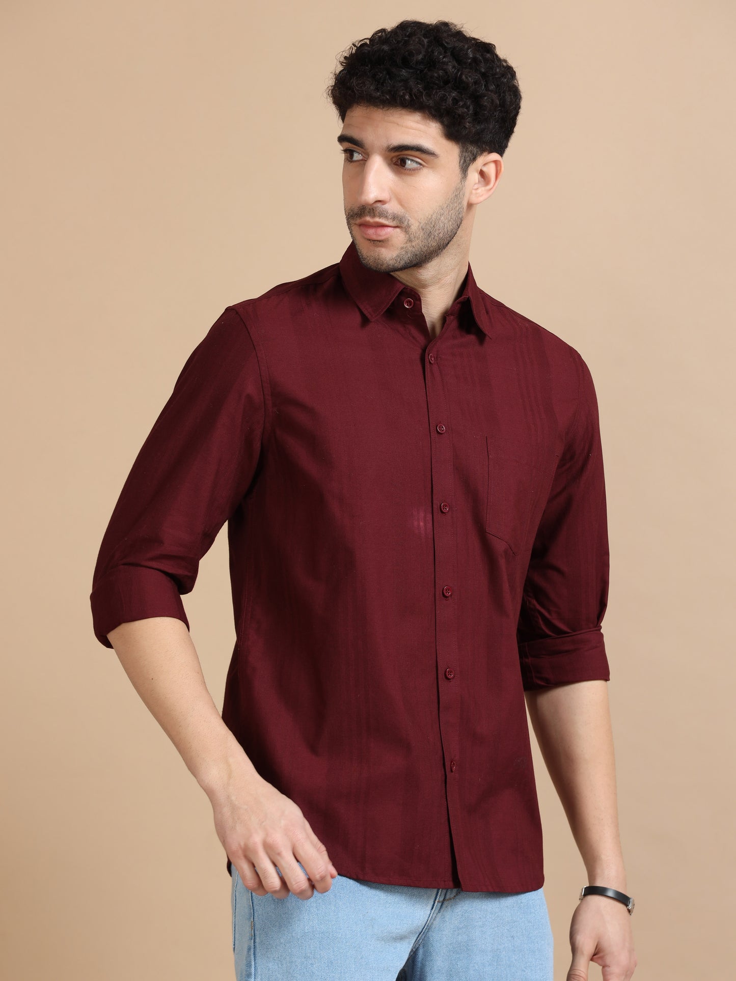 Classic Solid Mens Maroon Shirt 