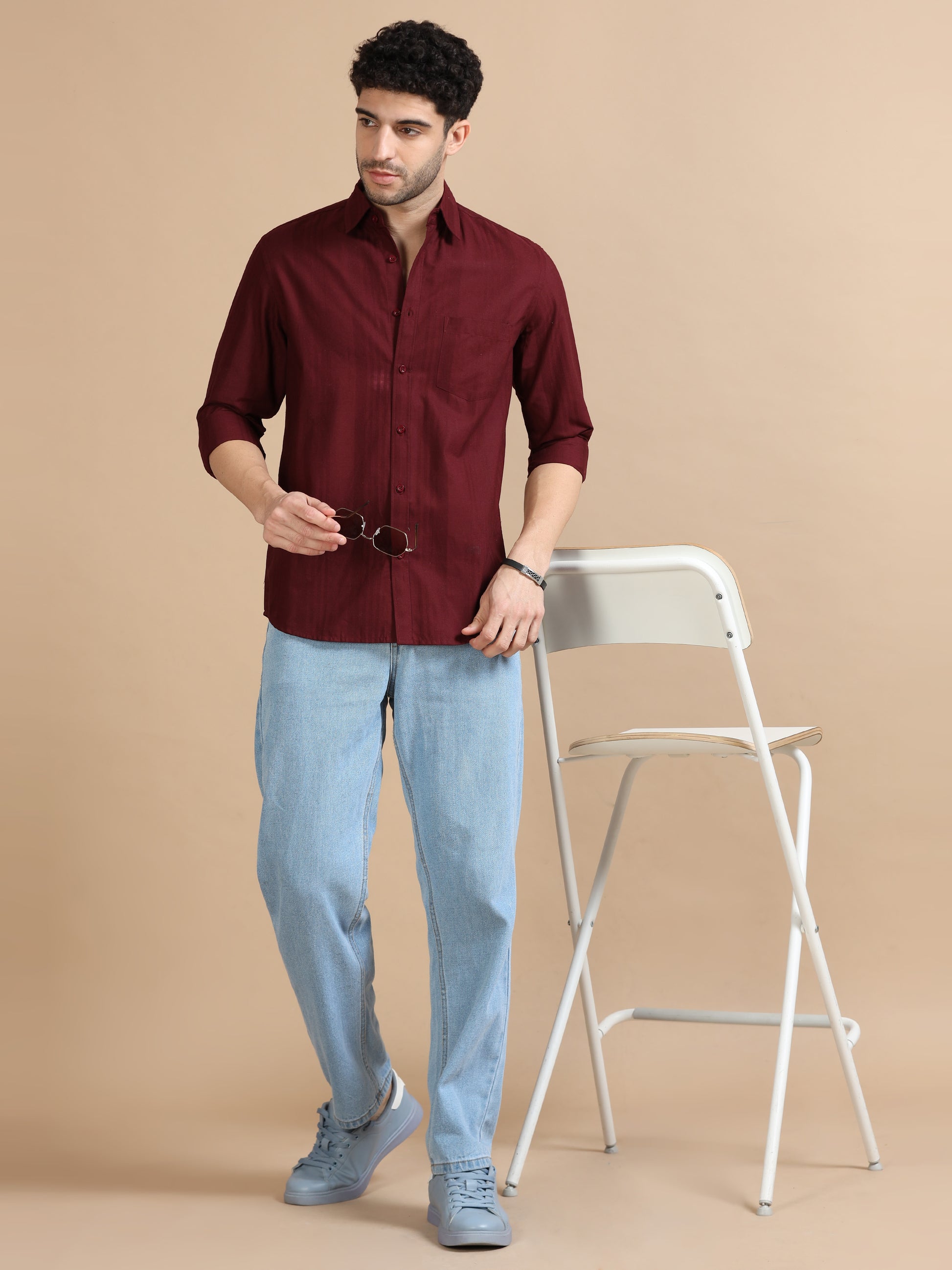 Classic Solid Mens Maroon Shirt 