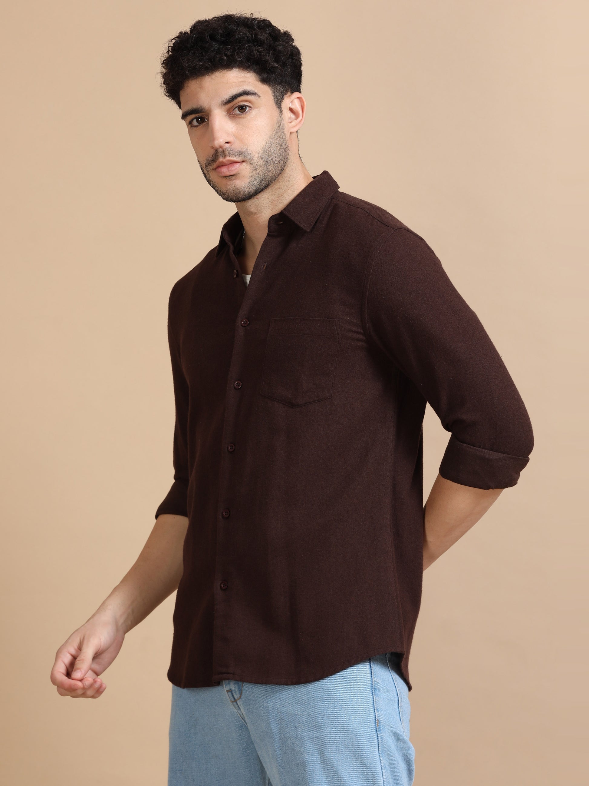  Classic Solid Brown Shirt For Men