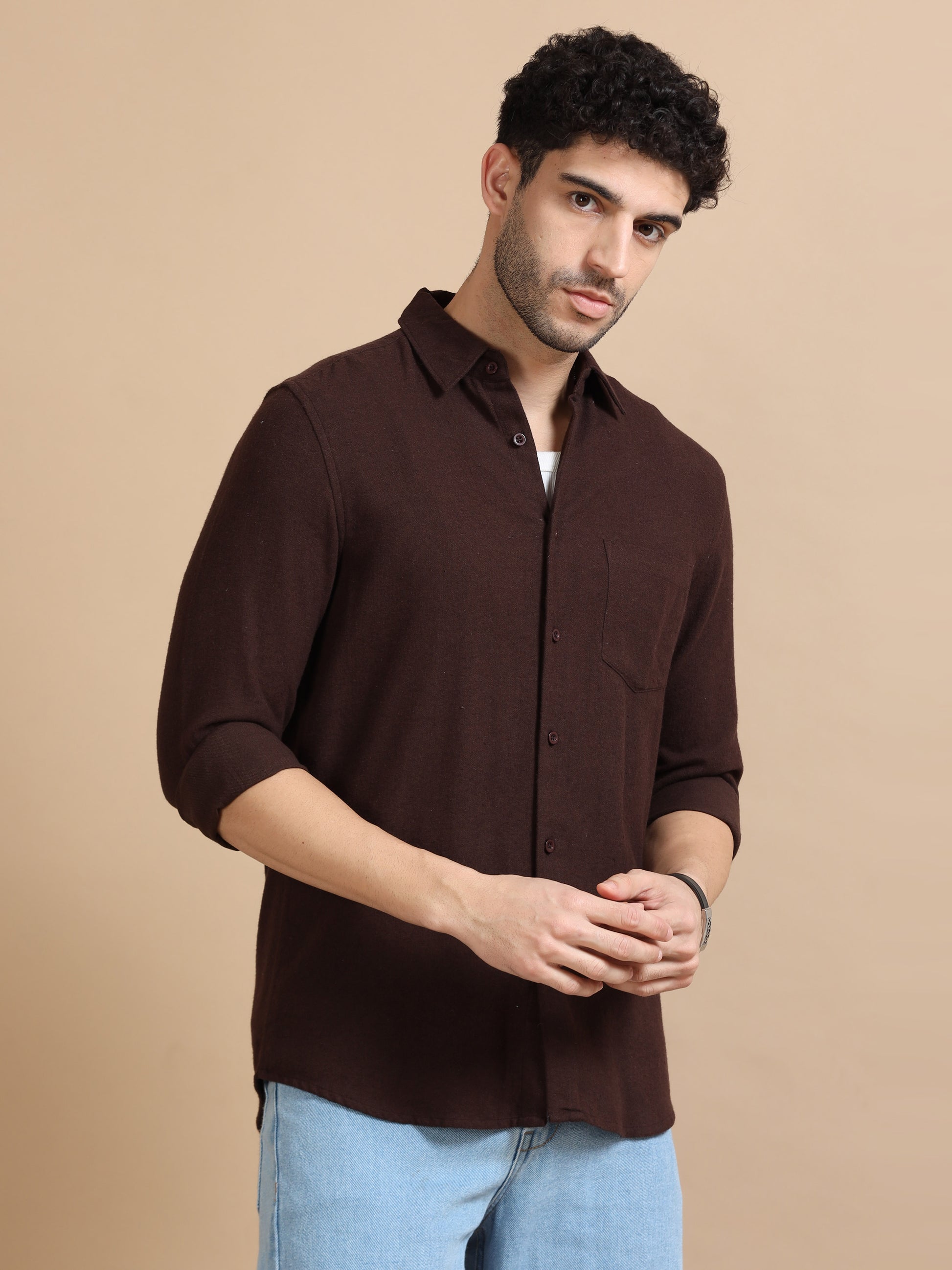  Classic Solid Brown Shirt For Men