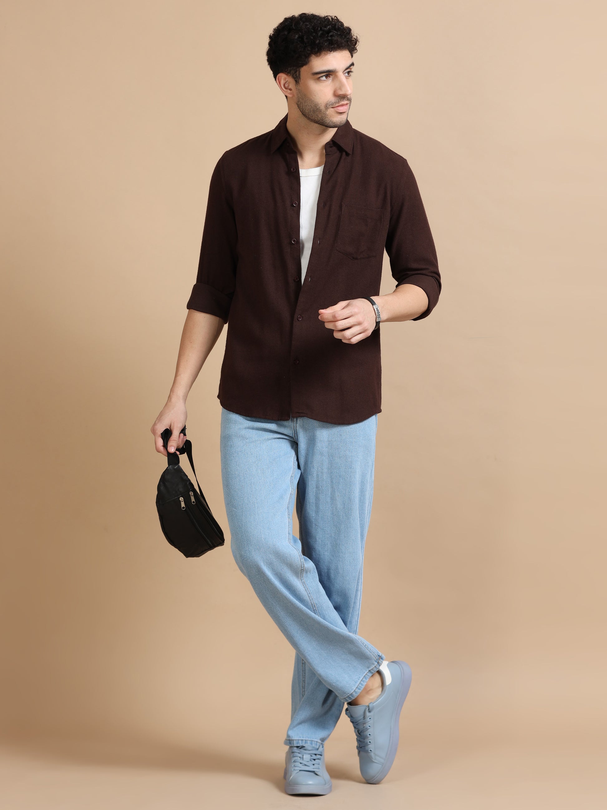  Classic Solid Brown Shirt For Men