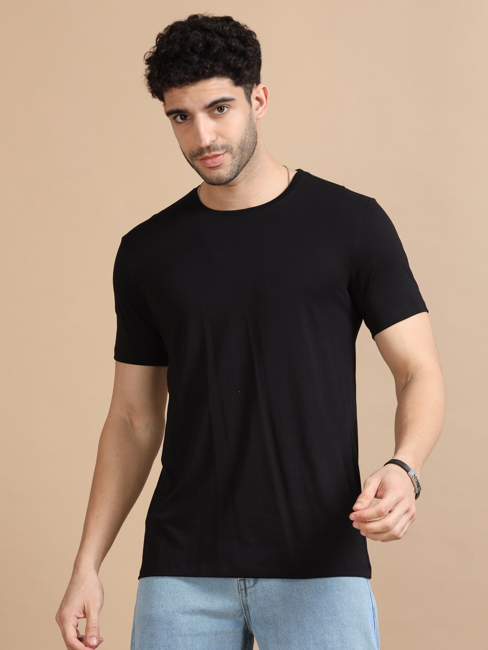 Crew Neck Black T-Shirt for Men 