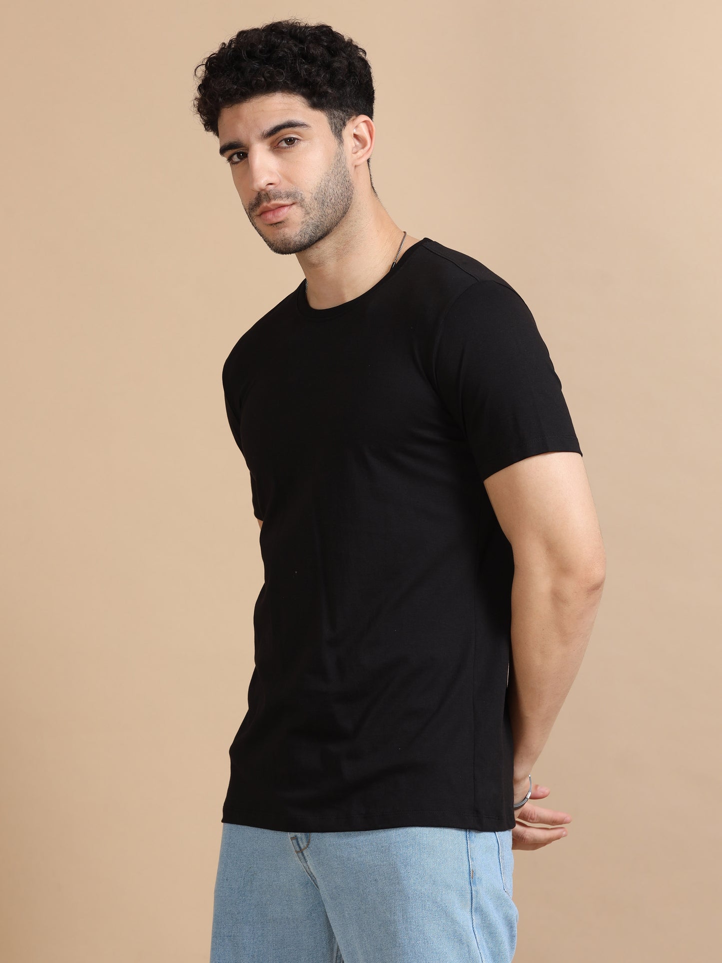 Crew Neck Black T-Shirt for Men 