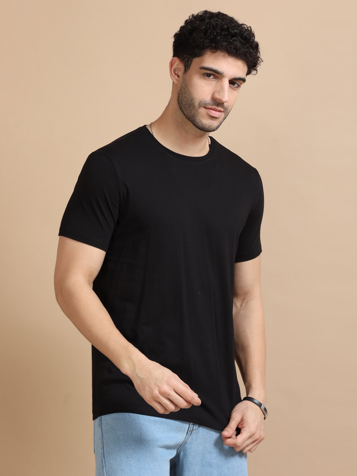 Crew Neck Black T-Shirt for Men 