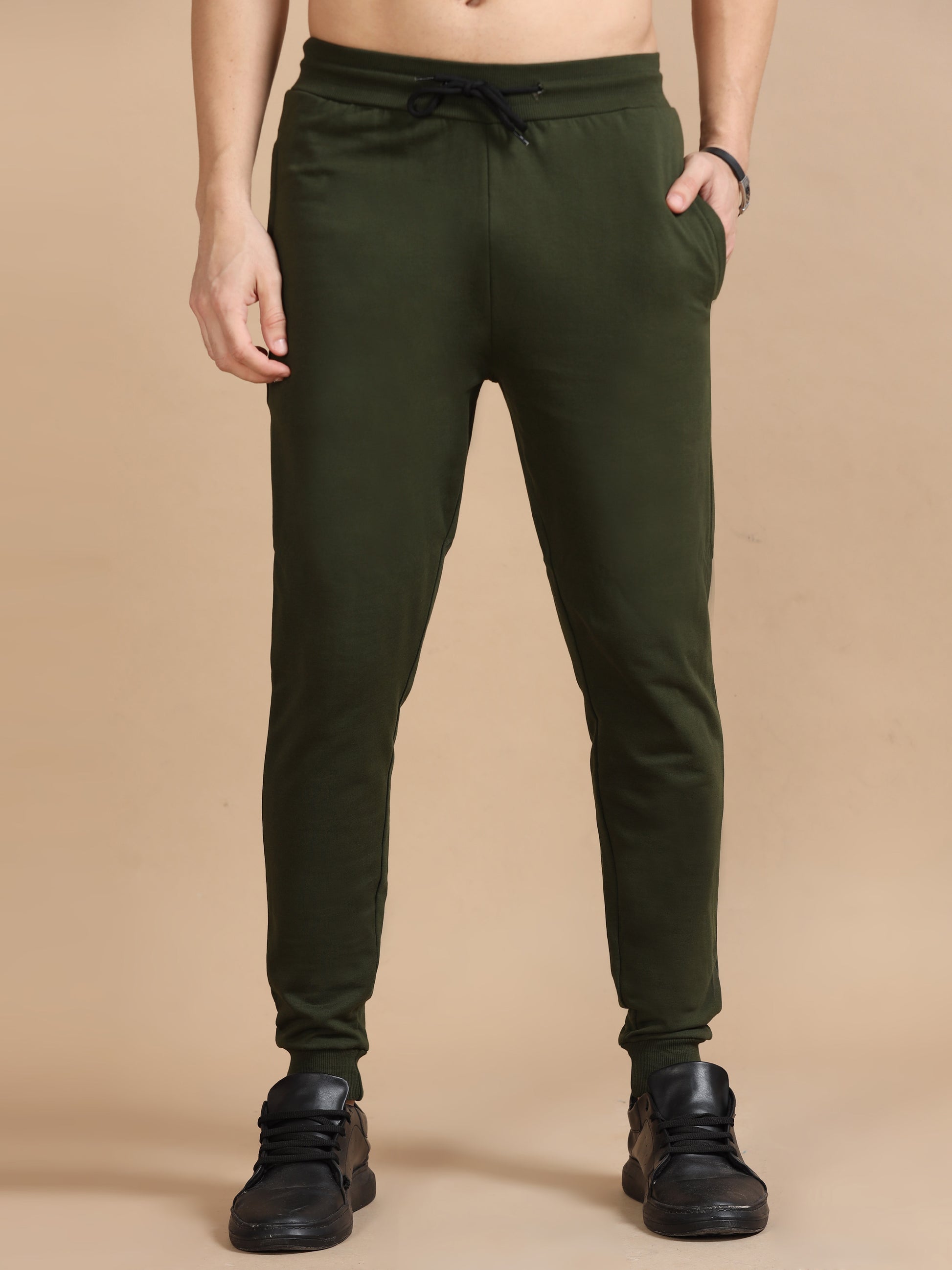  Men Olive Cotton Joggers Pant