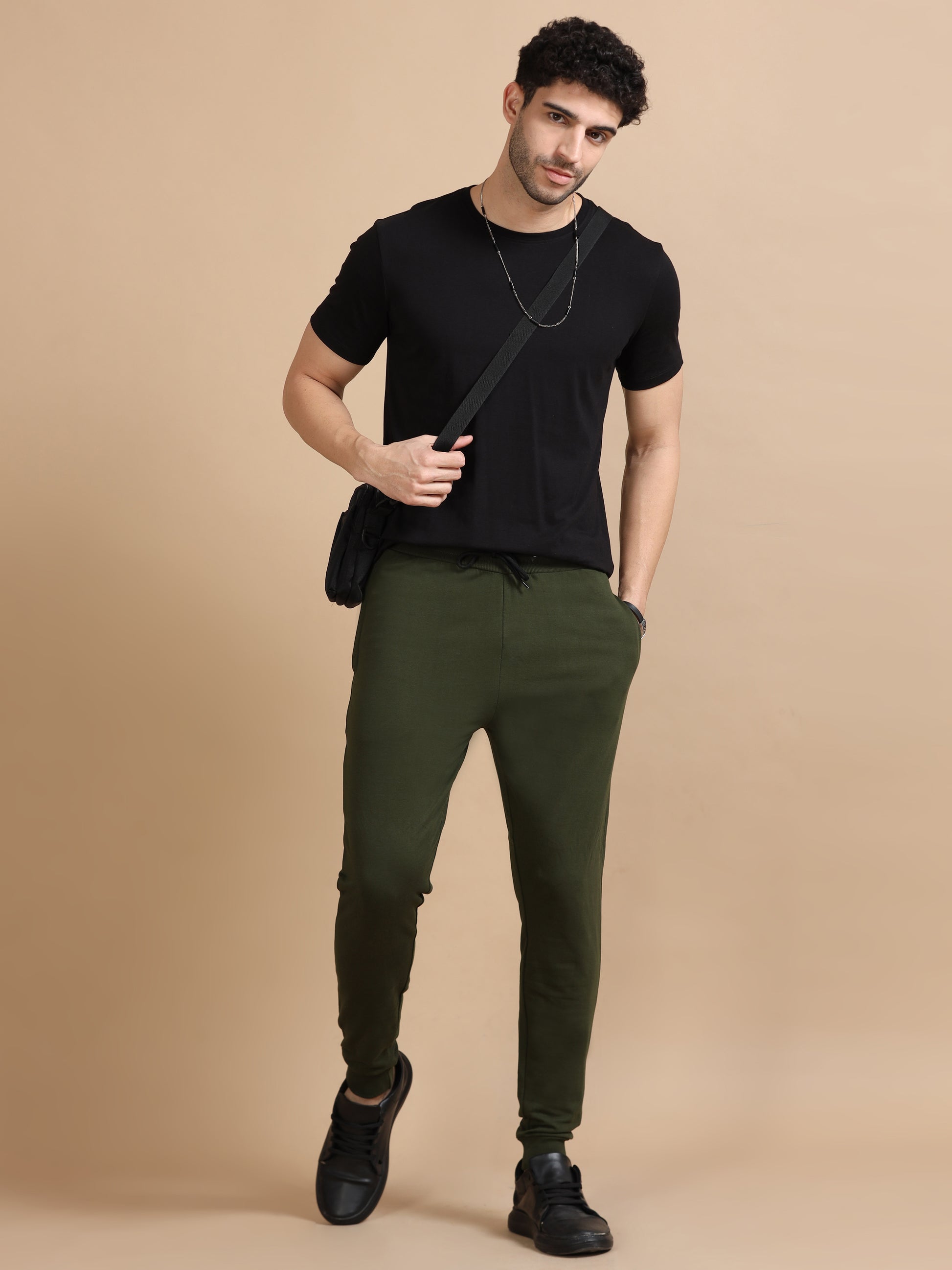  Men Olive Cotton Joggers Pant