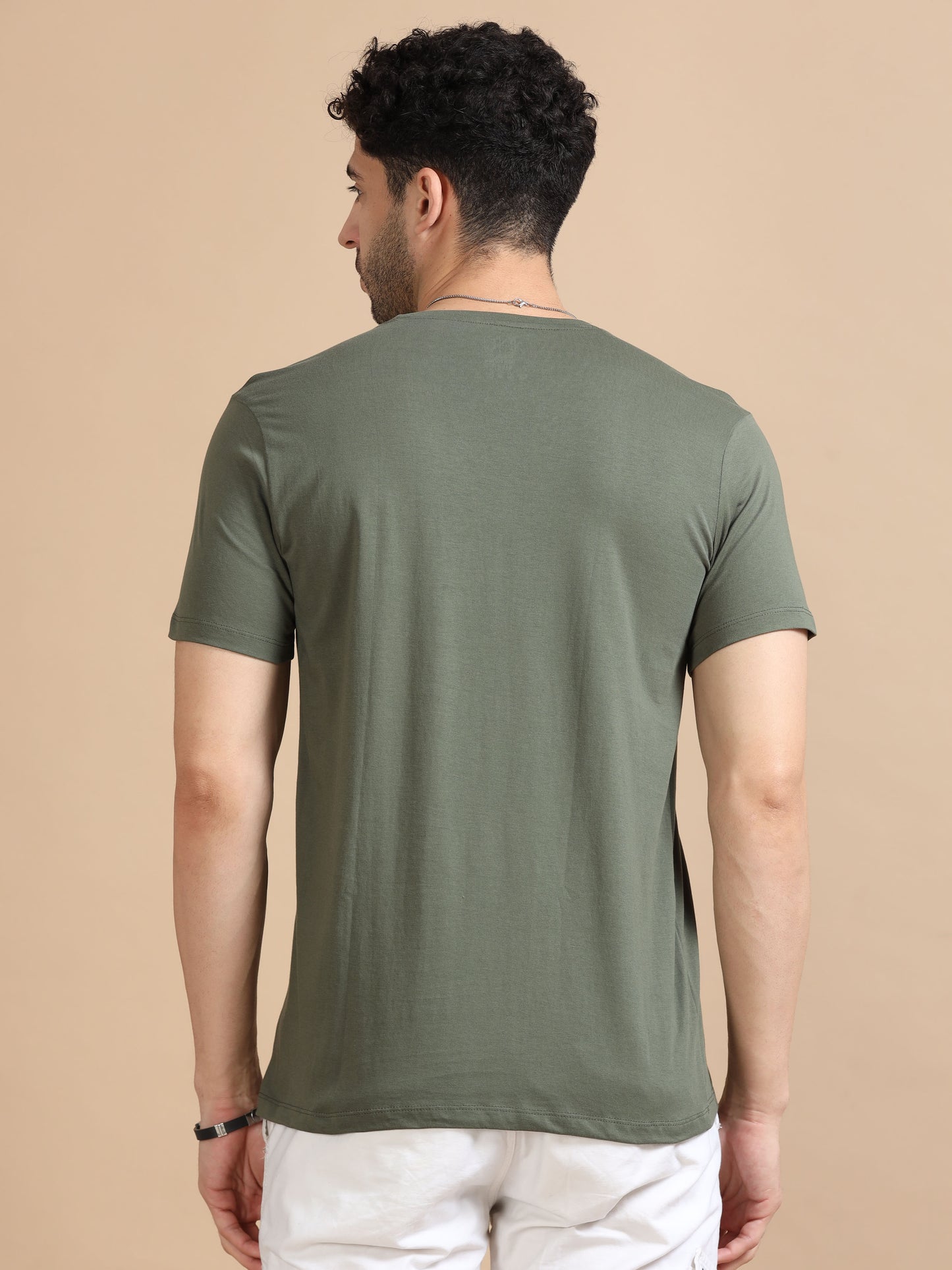 Crew Neck Olive Green T-Shirt For Men