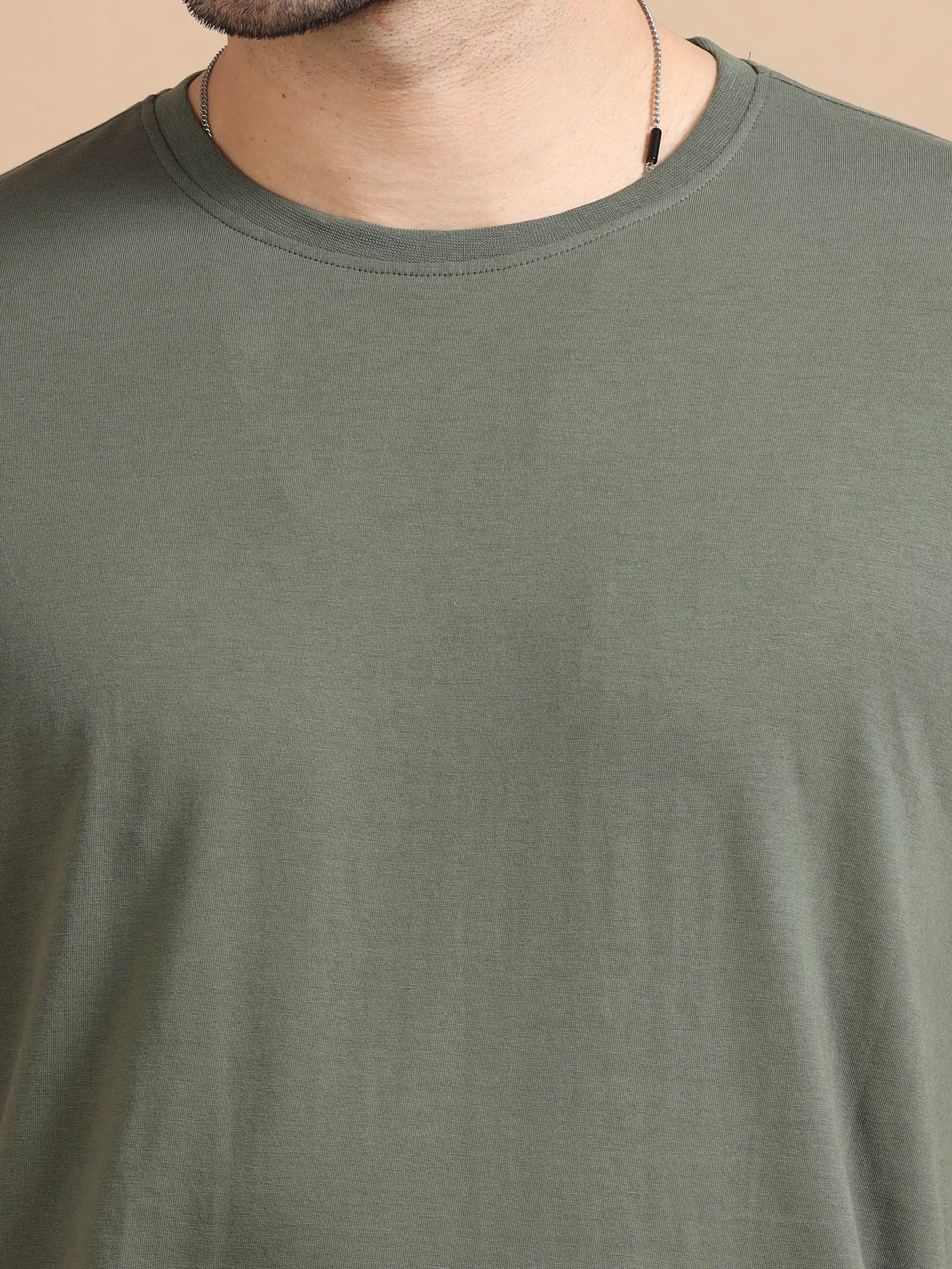 Crew Neck Olive Green T-Shirt For Men