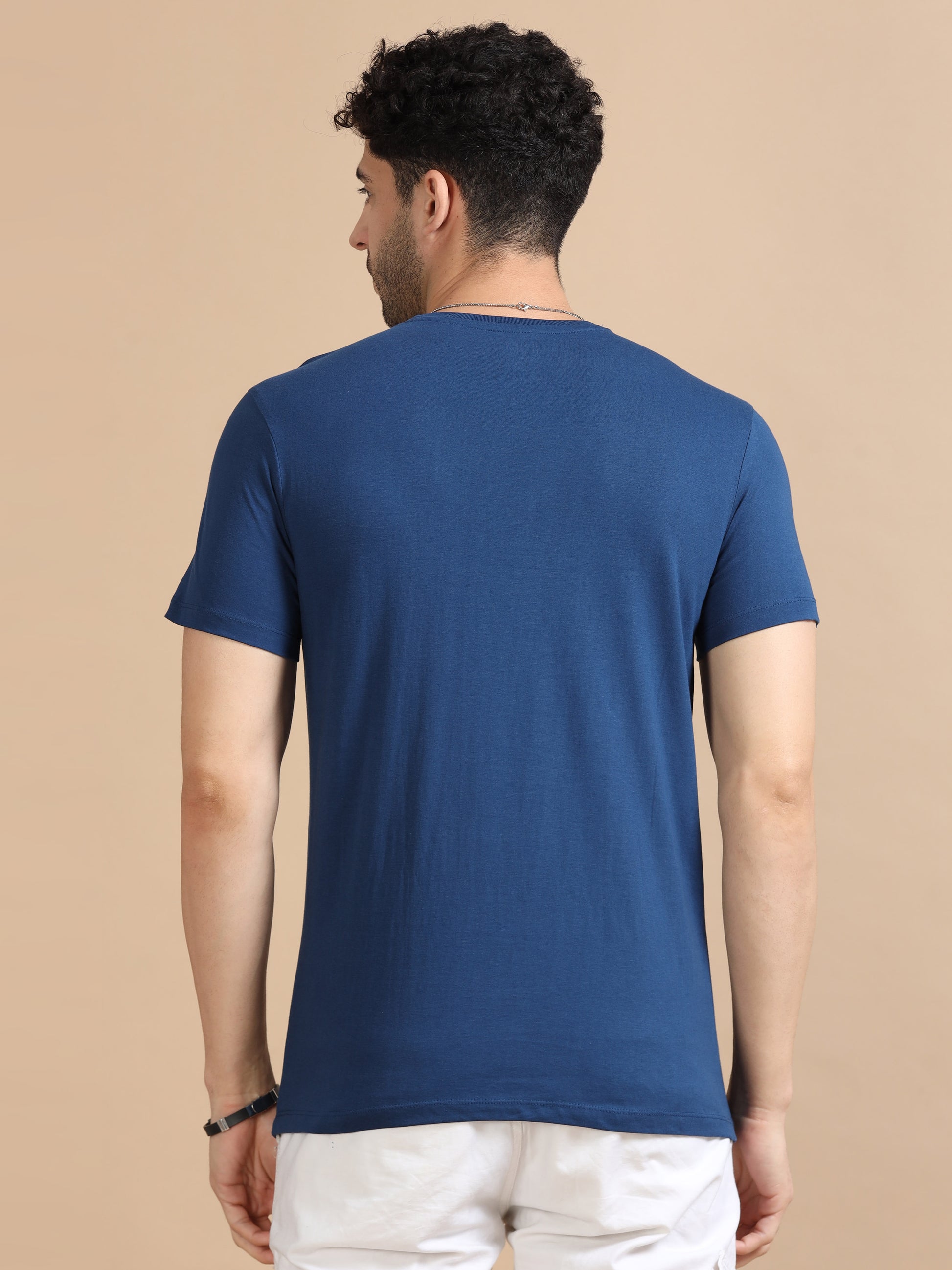 Navy Vintage Printed T Shirt For Men