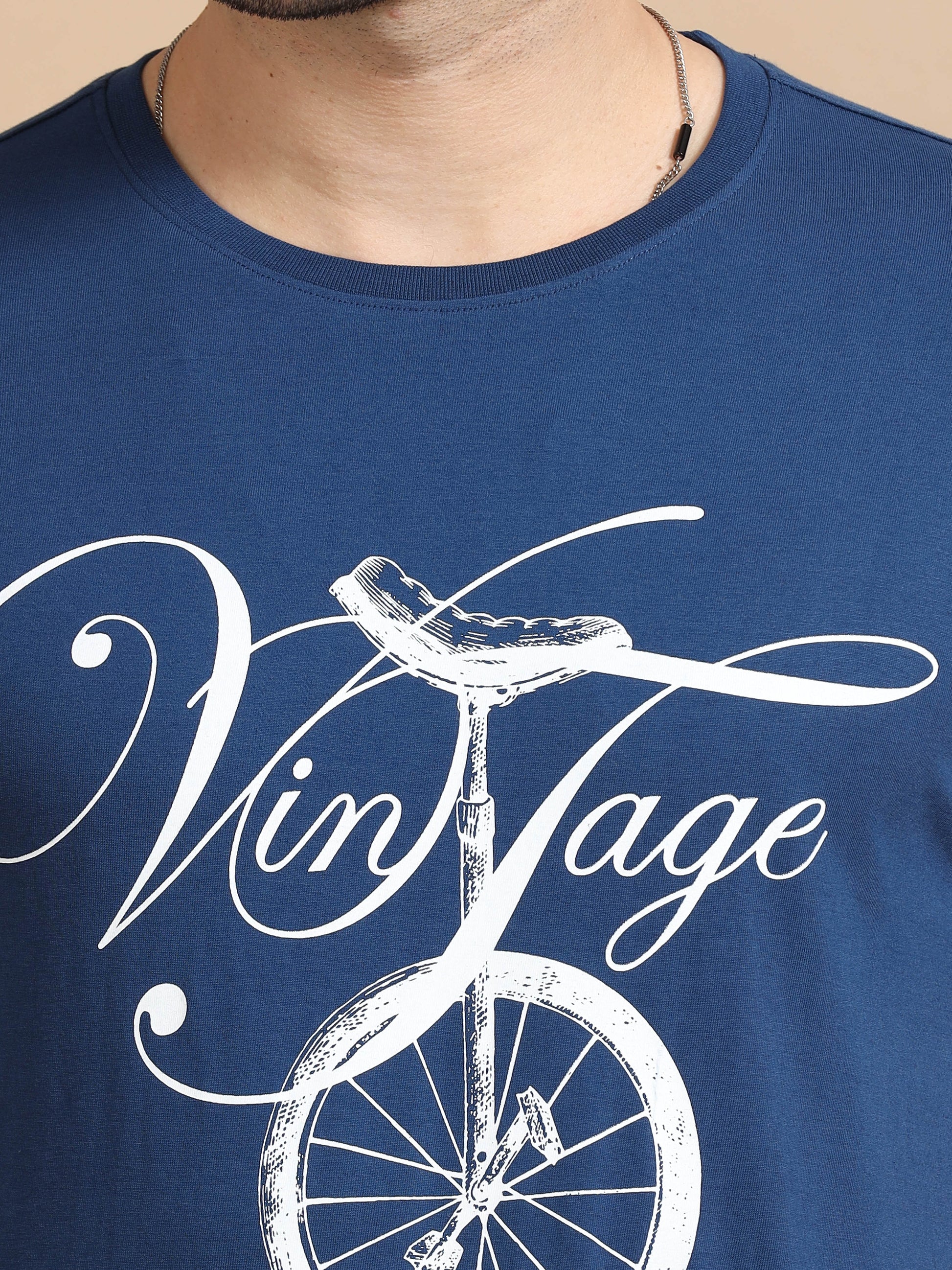 Navy Vintage Printed T Shirt For Men