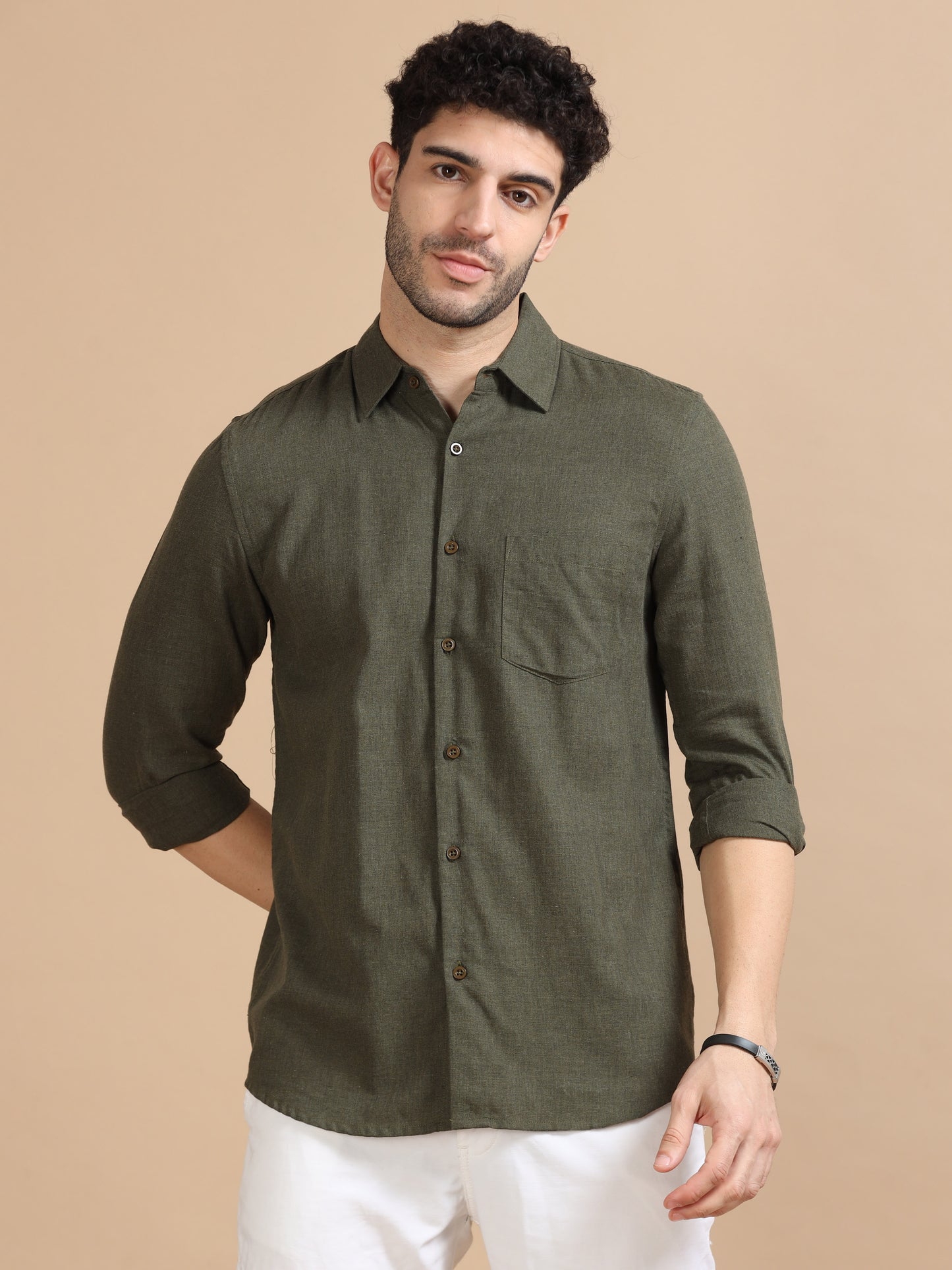 Classic Solid Men Dark Olive Shirt 